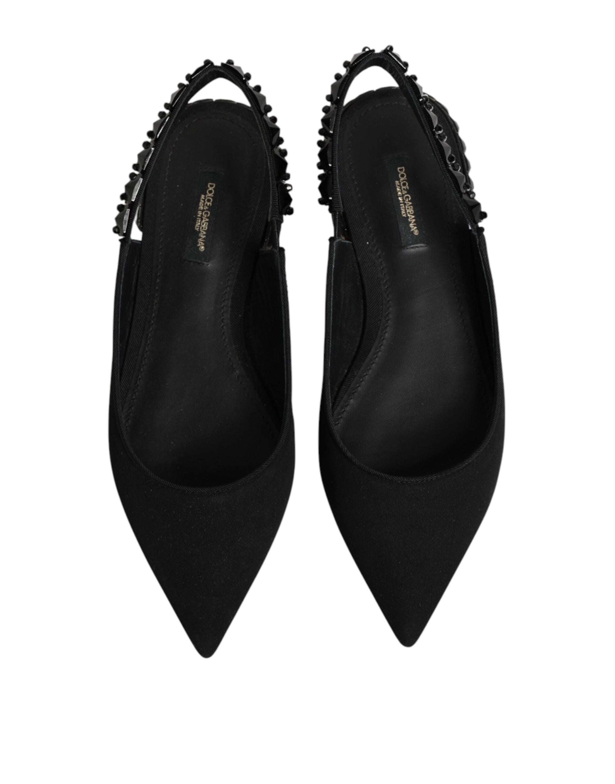 Dolce &amp; Gabbana Black Crystal Charmeuse Slingback Shoes