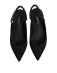 Dolce & Gabbana Black Crystal Charmeuse Slingback Shoes