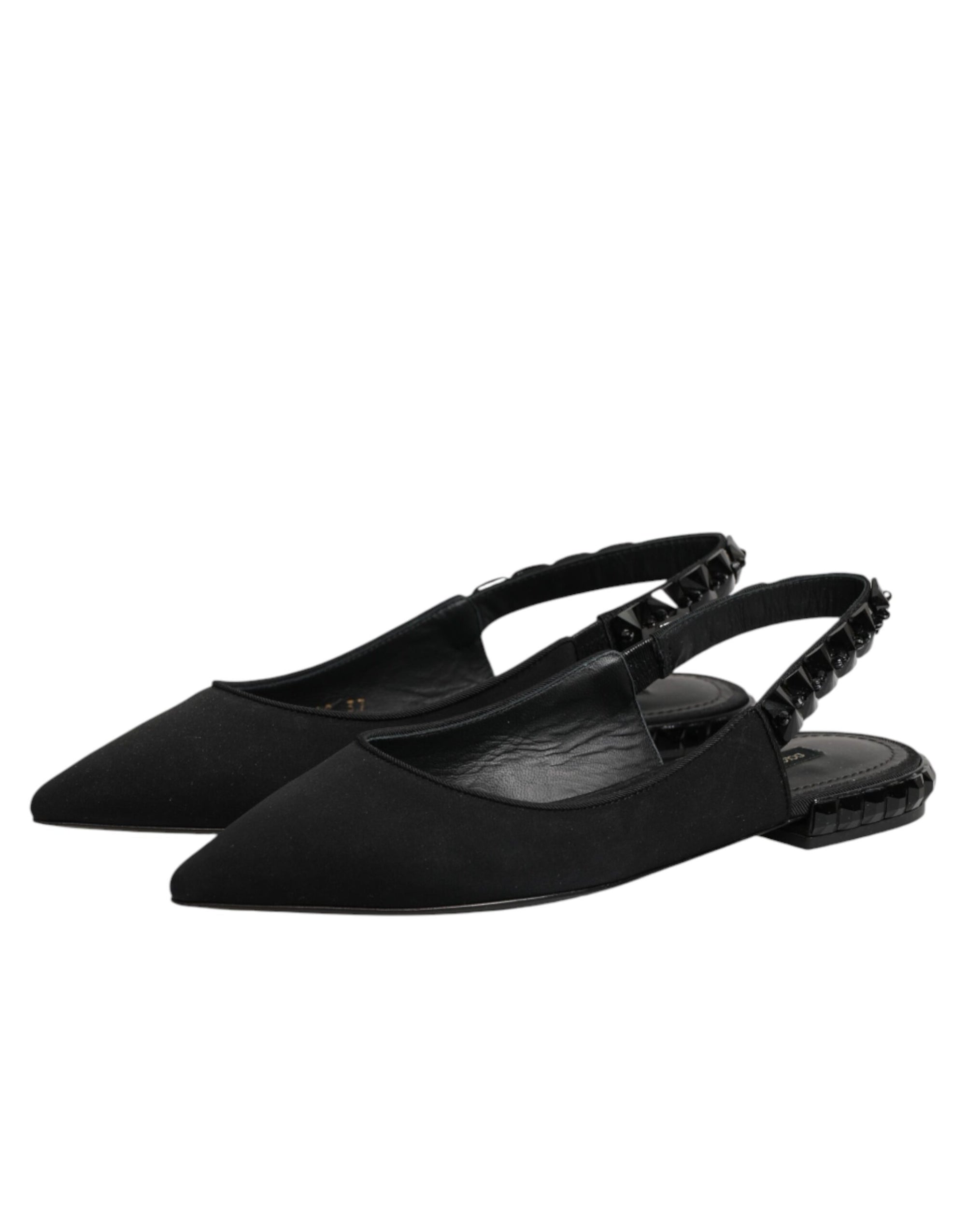 Dolce &amp; Gabbana Black Crystal Charmeuse Slingback Shoes