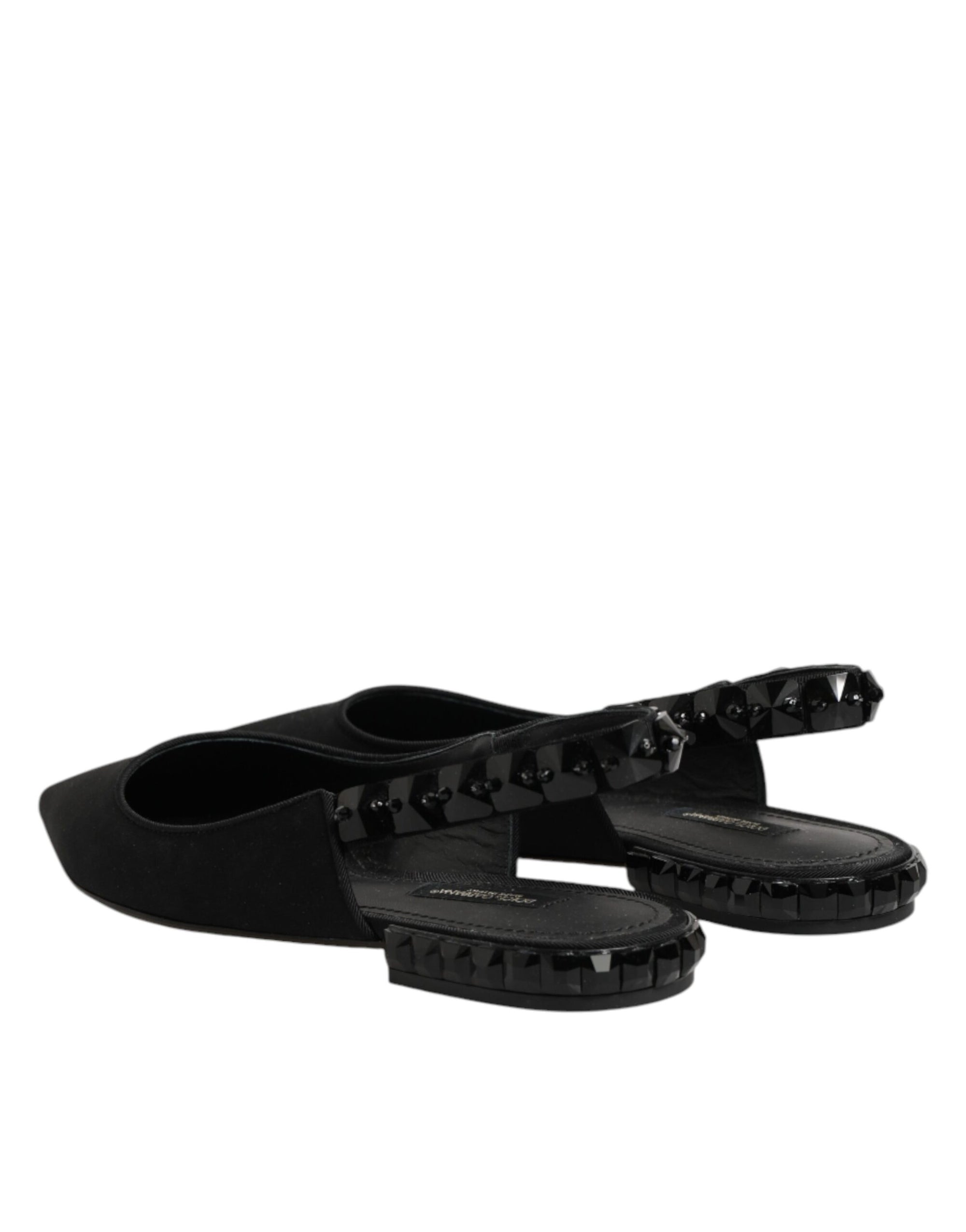 Dolce &amp; Gabbana Black Crystal Charmeuse Slingback Shoes