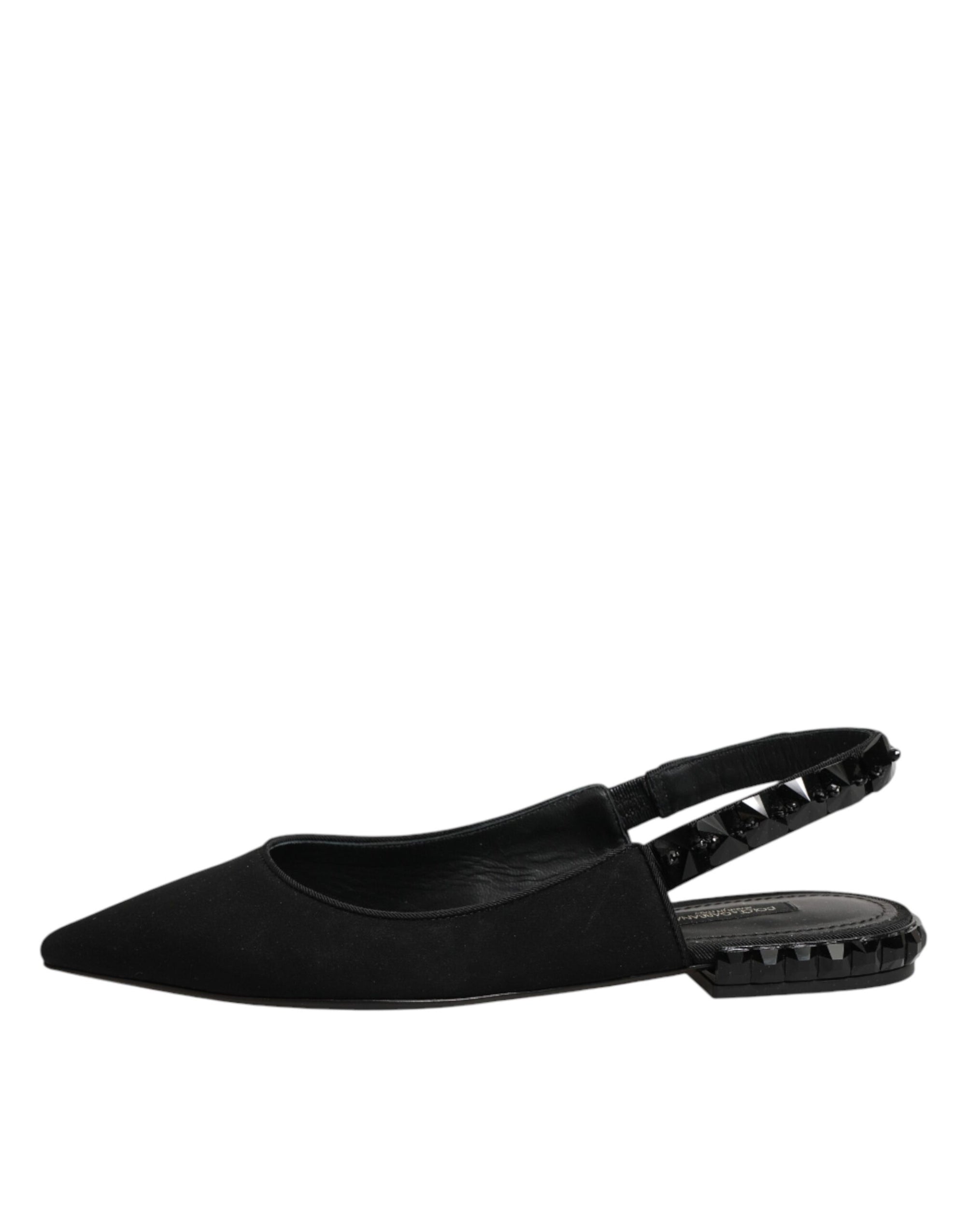 Dolce &amp; Gabbana Black Crystal Charmeuse Slingback Shoes