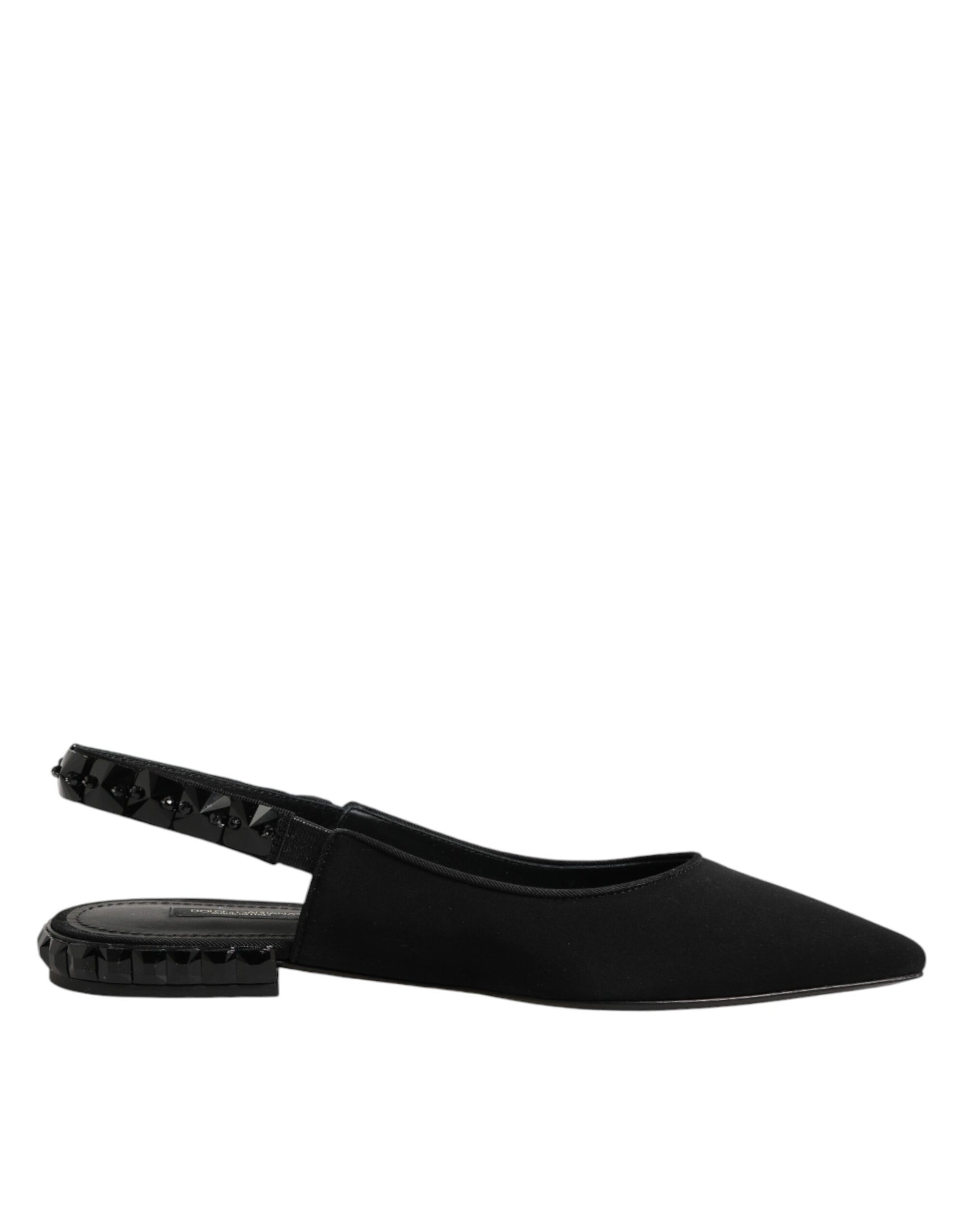 Dolce &amp; Gabbana Black Crystal Charmeuse Slingback Shoes