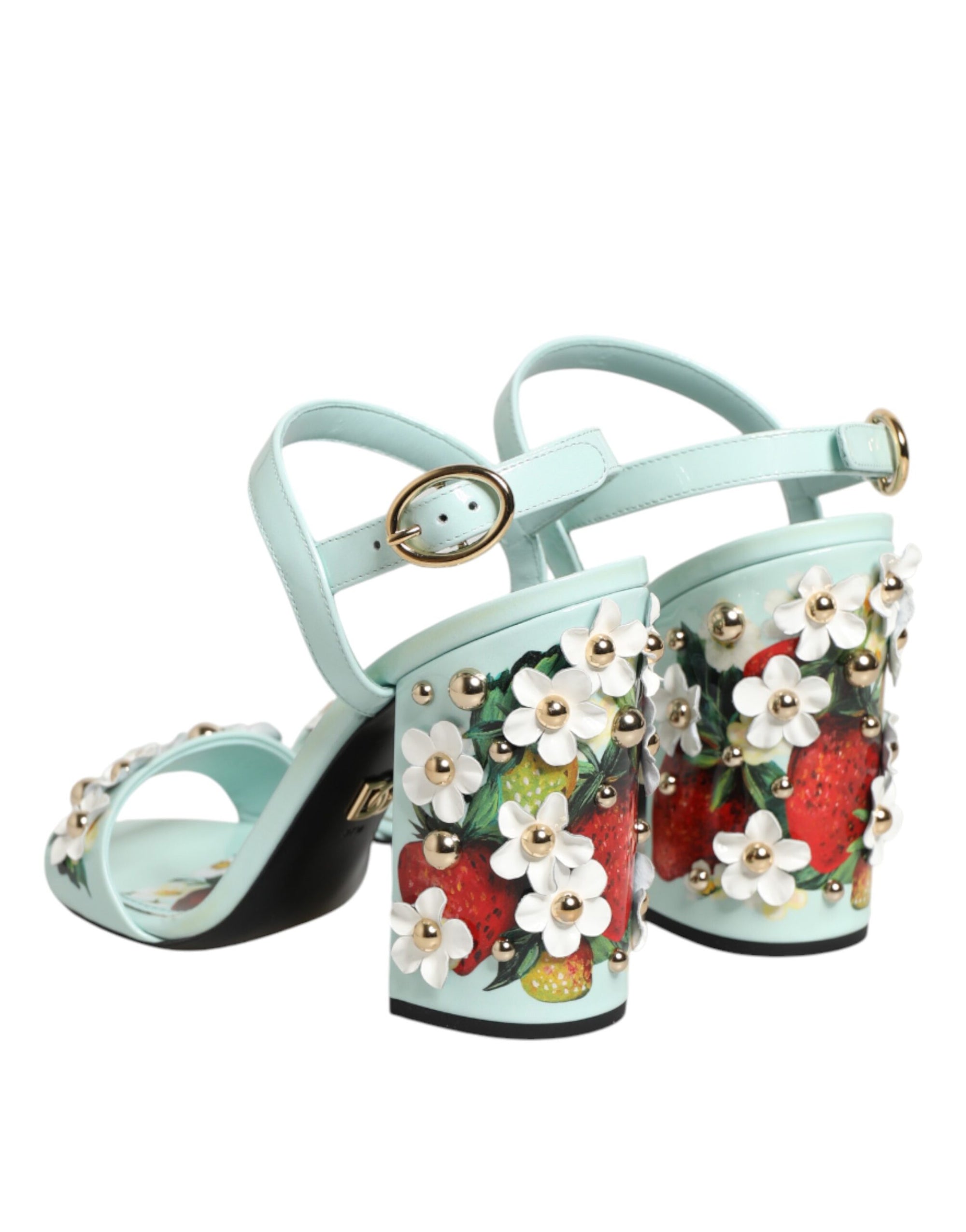 Dolce &amp; Gabbana Mint Green Floral Studs Heels Sandals Shoes