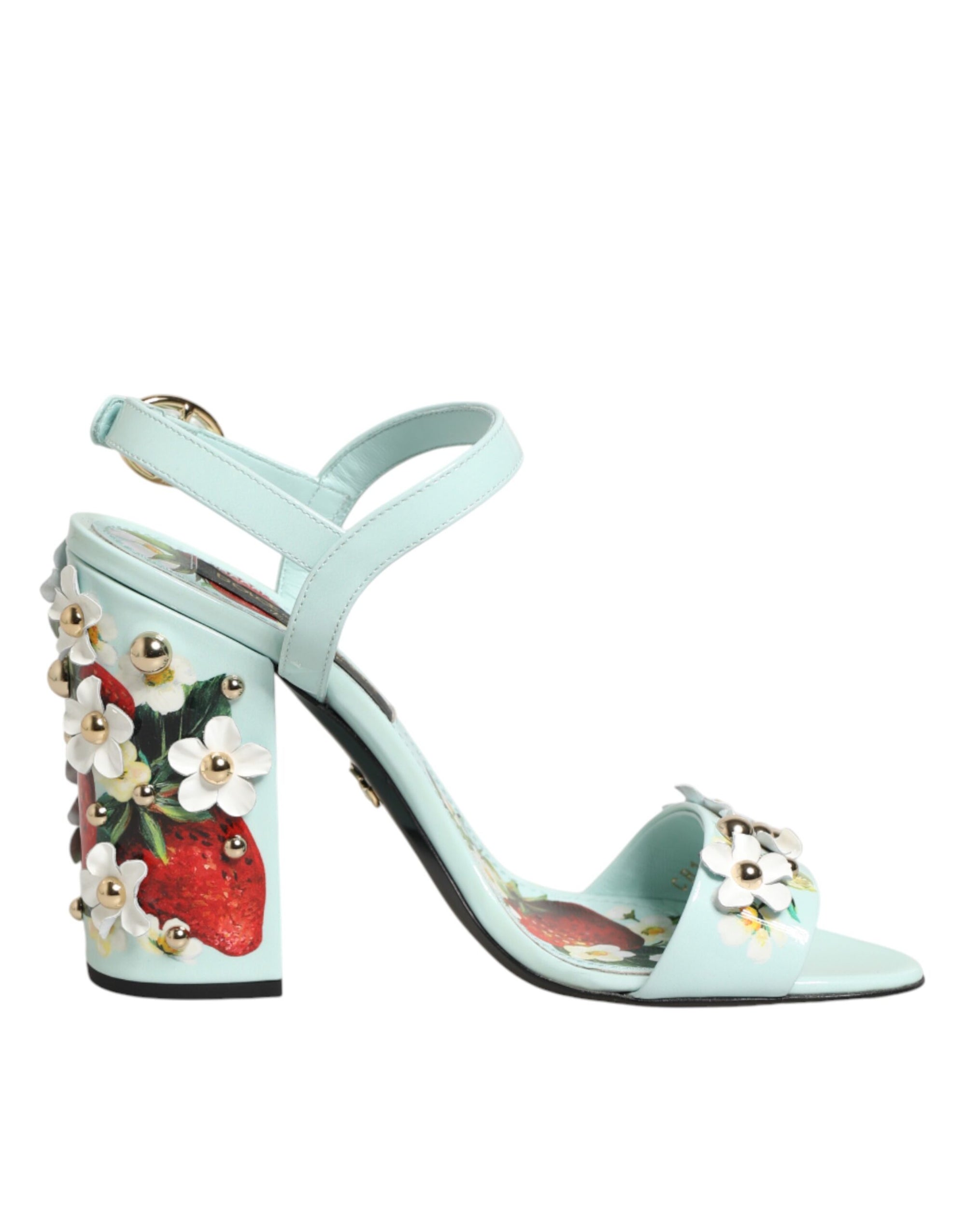 Dolce &amp; Gabbana Mint Green Floral Studs Heels Sandals Shoes