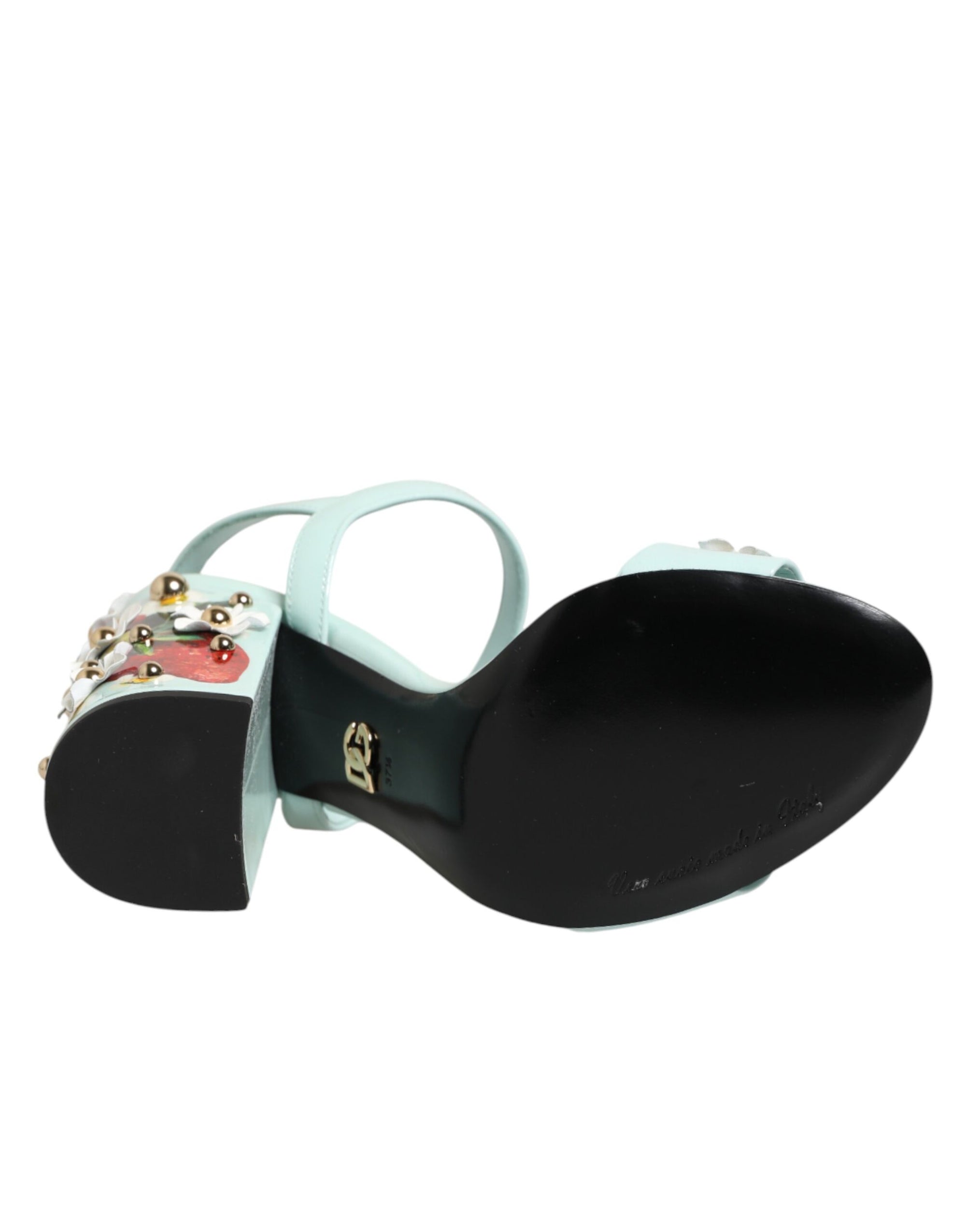 Dolce &amp; Gabbana Mint Green Floral Studs Heels Sandals Shoes