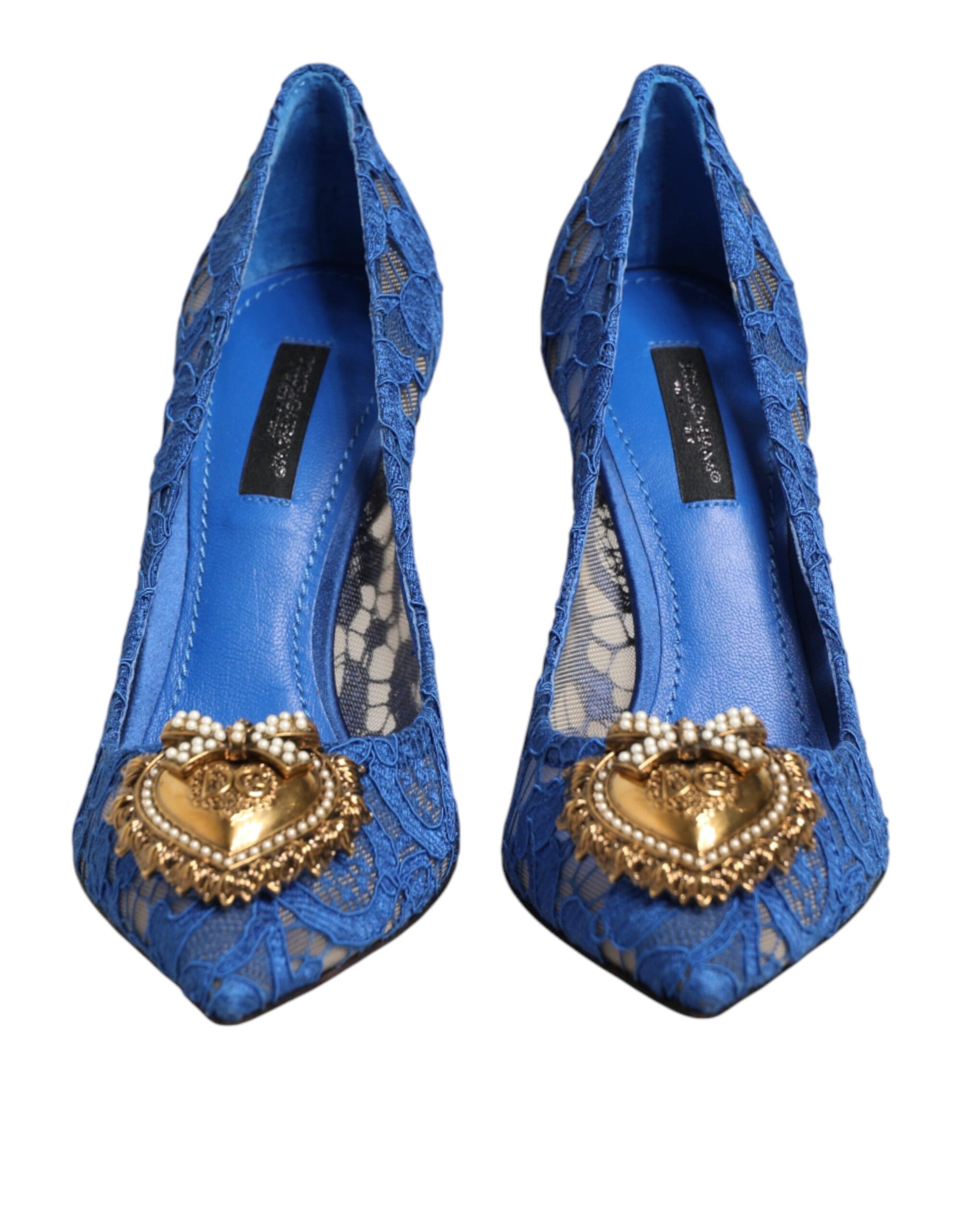 Dolce &amp; Gabbana Blue Taormina Lace DEVOTION Pumps Shoes \