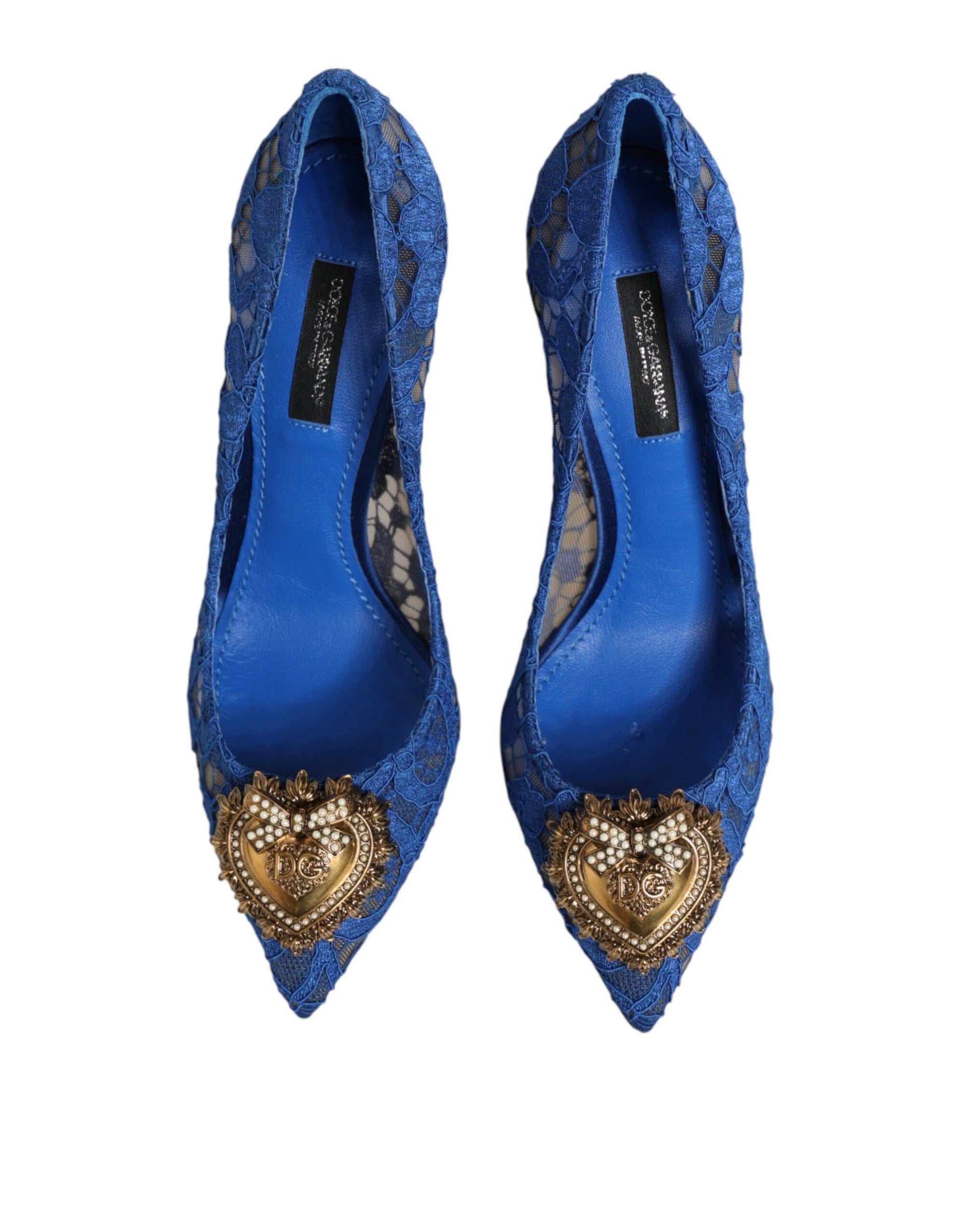 Dolce &amp; Gabbana Blue Taormina Lace DEVOTION Pumps Shoes \