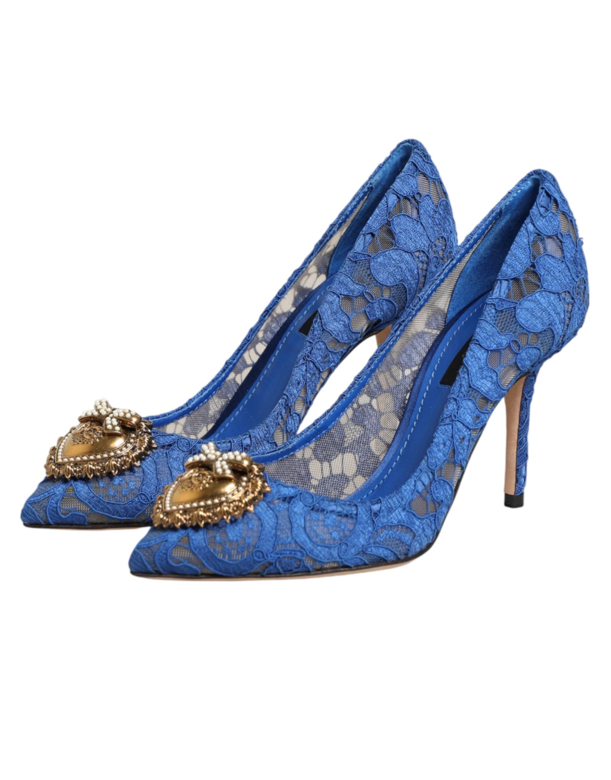 Dolce &amp; Gabbana Blue Taormina Lace DEVOTION Pumps Shoes \