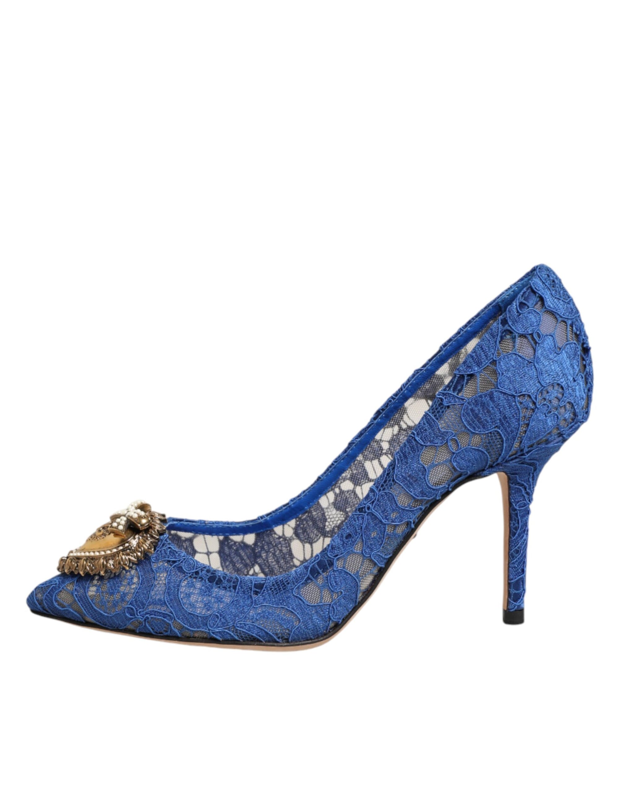 Dolce &amp; Gabbana Blue Taormina Lace DEVOTION Pumps Shoes \