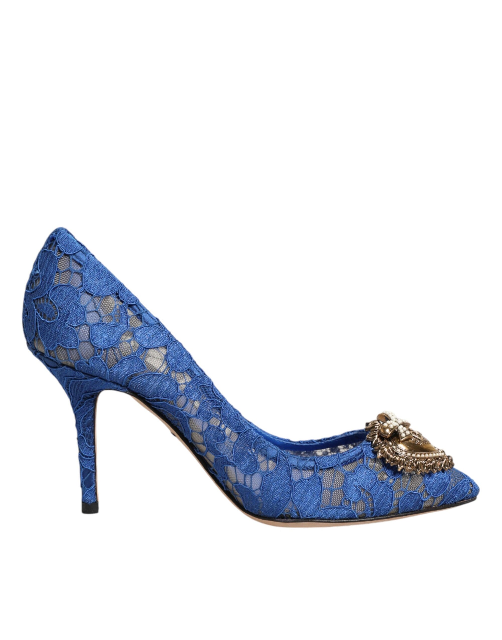 Dolce &amp; Gabbana Blue Taormina Lace DEVOTION Pumps Shoes \