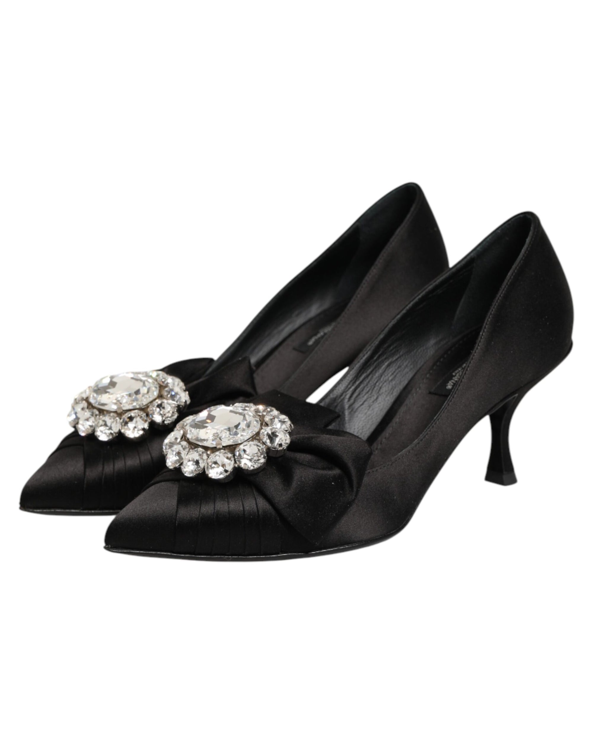 Dolce &amp; Gabbana Black Satin Bow Crystal Embellishment Pumps Shoes