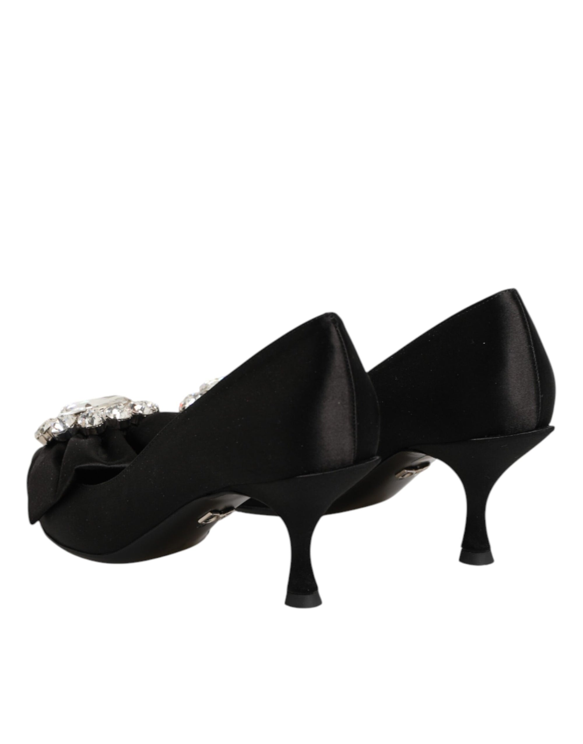Dolce &amp; Gabbana Black Satin Bow Crystal Embellishment Pumps Shoes