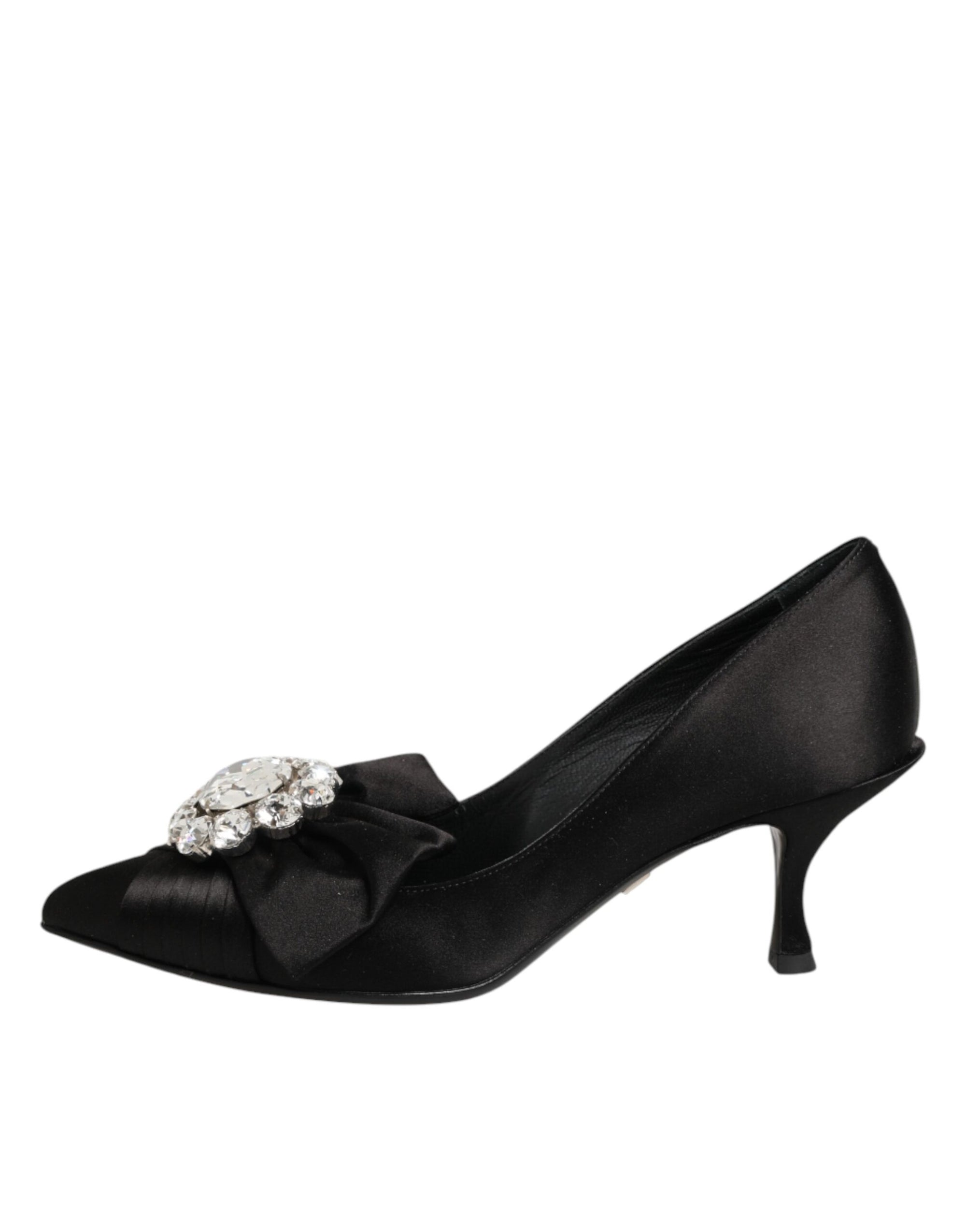 Dolce &amp; Gabbana Black Satin Bow Crystal Embellishment Pumps Shoes