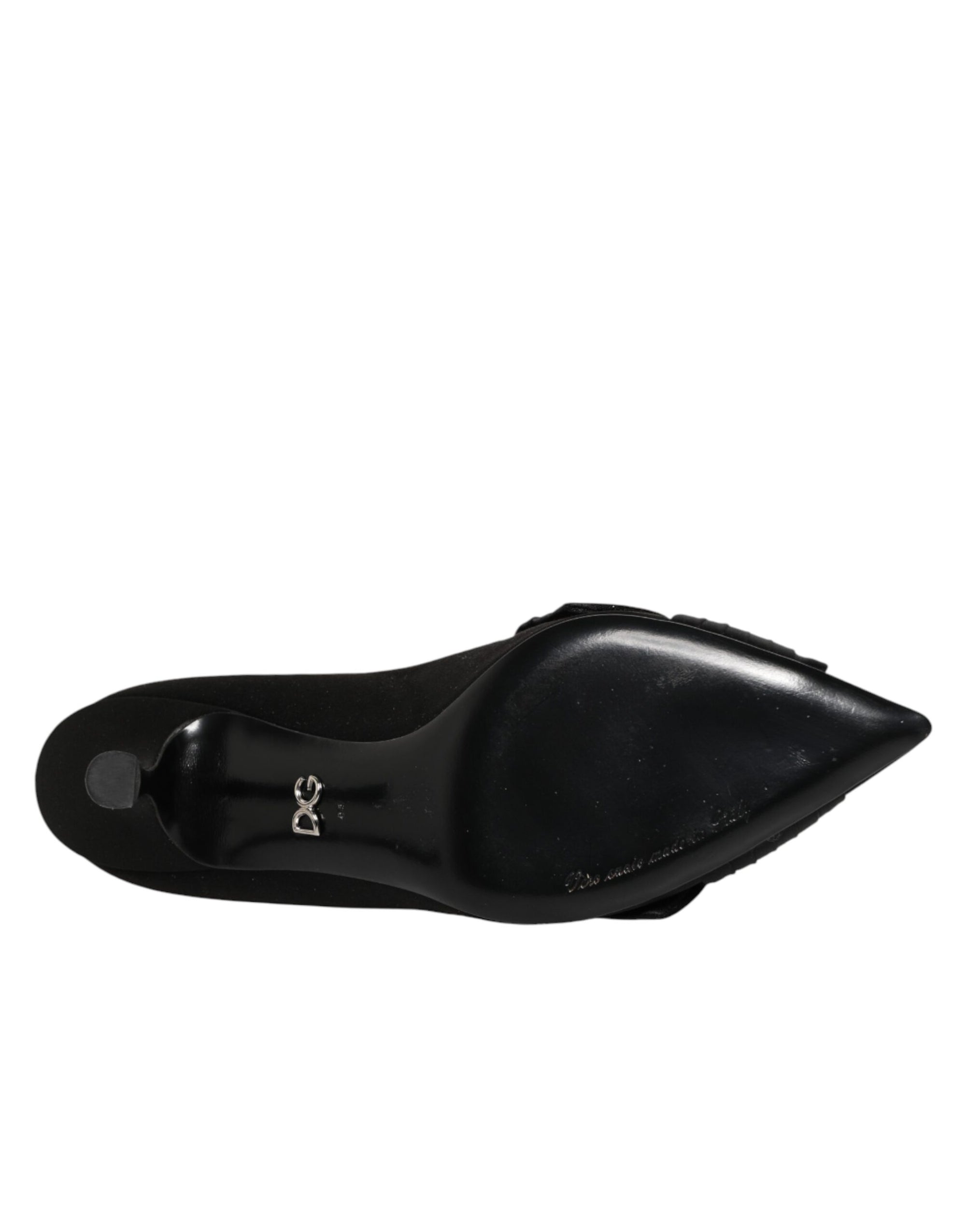 Dolce &amp; Gabbana Black Satin Bow Crystal Embellishment Pumps Shoes