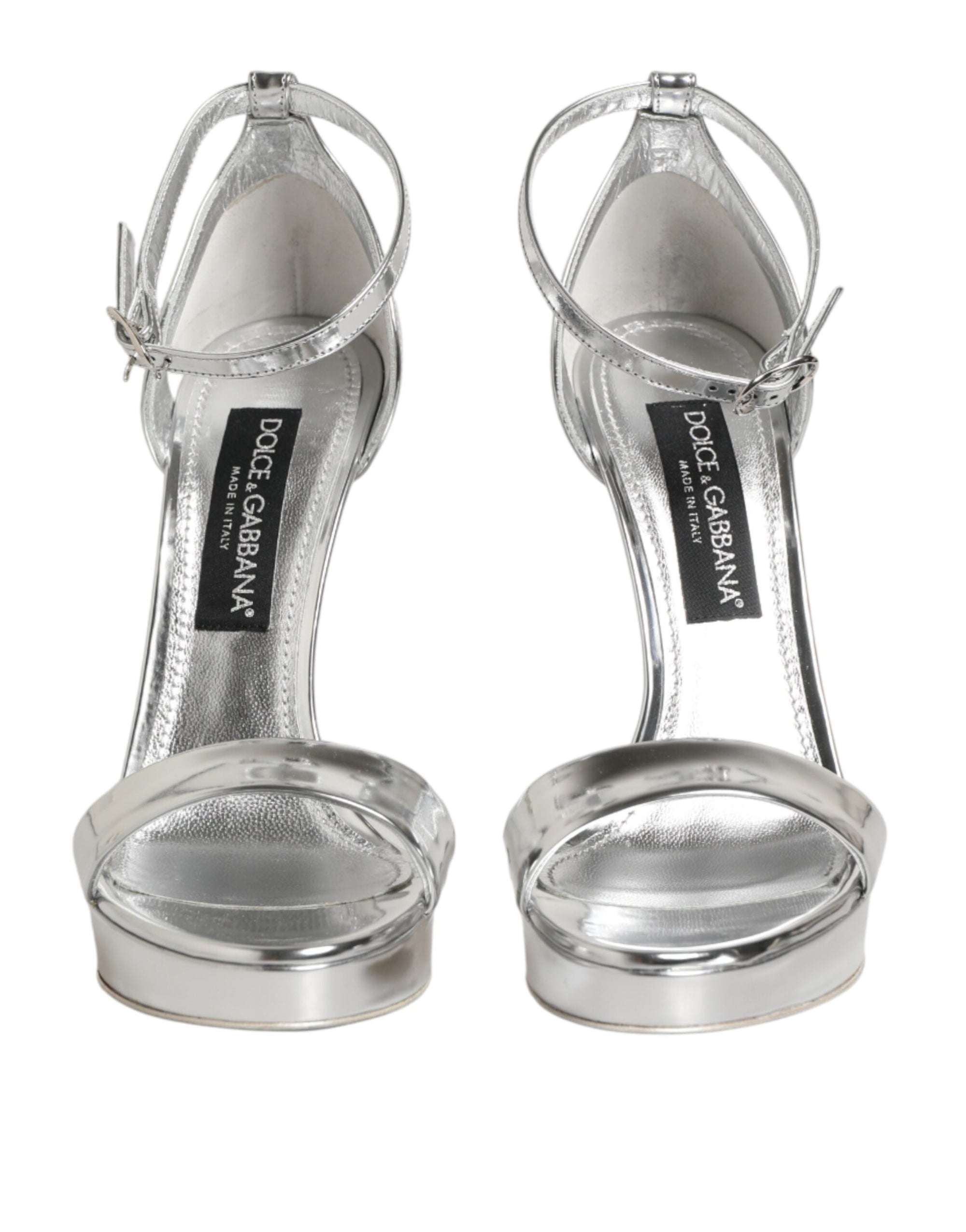 Dolce &amp; Gabbana Silver Leather Platform Keira Sandals Shoes