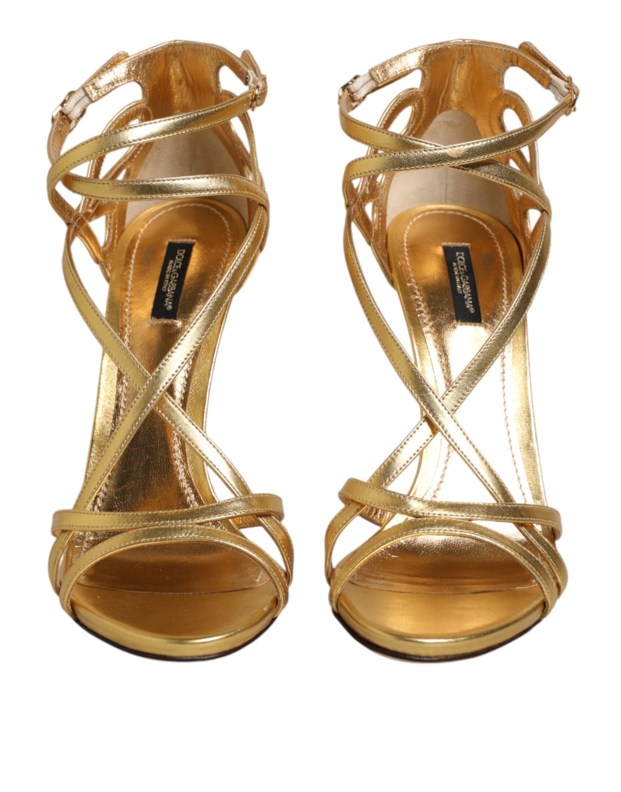 Dolce &amp; Gabbana Gold Leather Keira Heels Sandals Shoes
