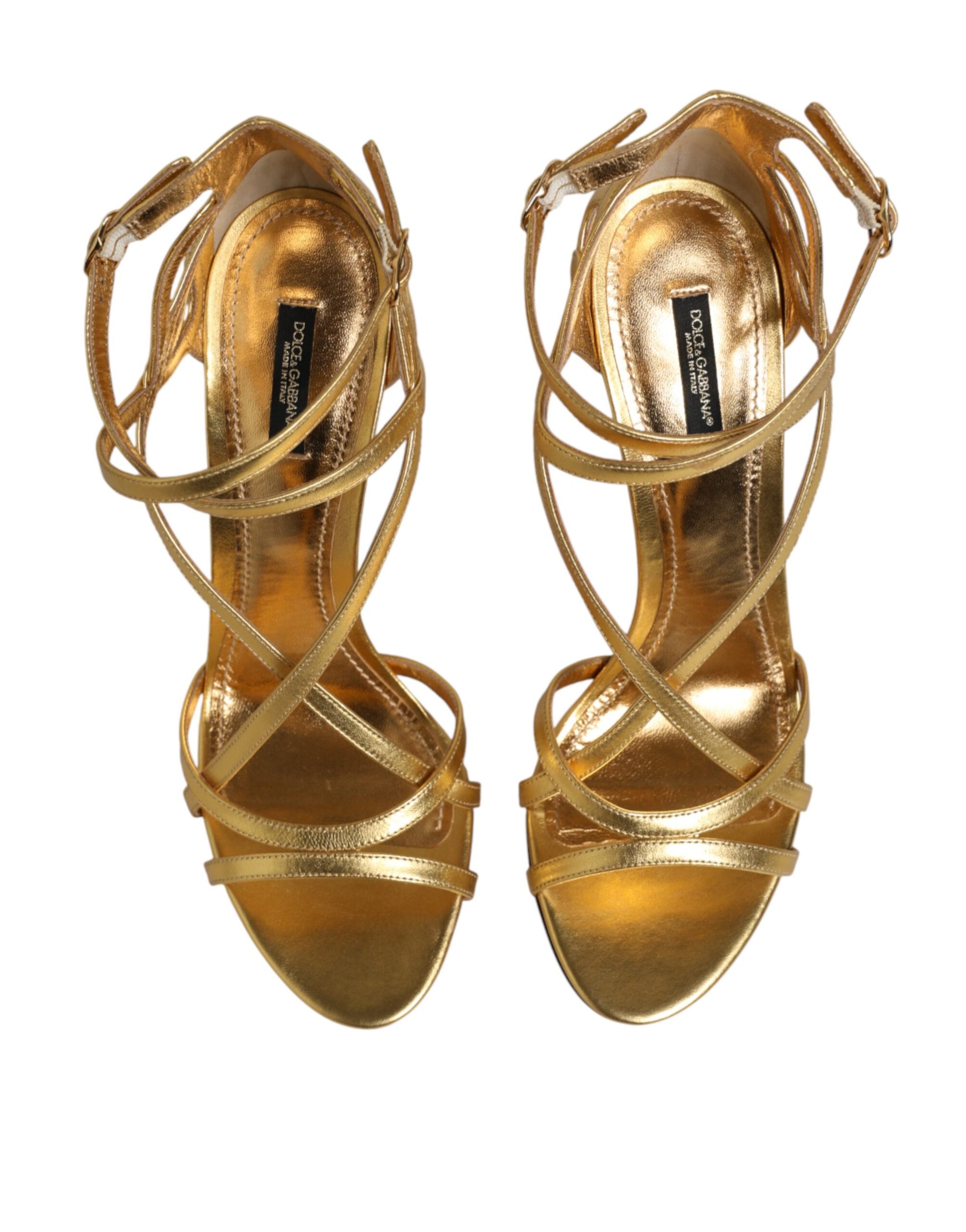 Dolce &amp; Gabbana Gold Leather Keira Heels Sandals Shoes