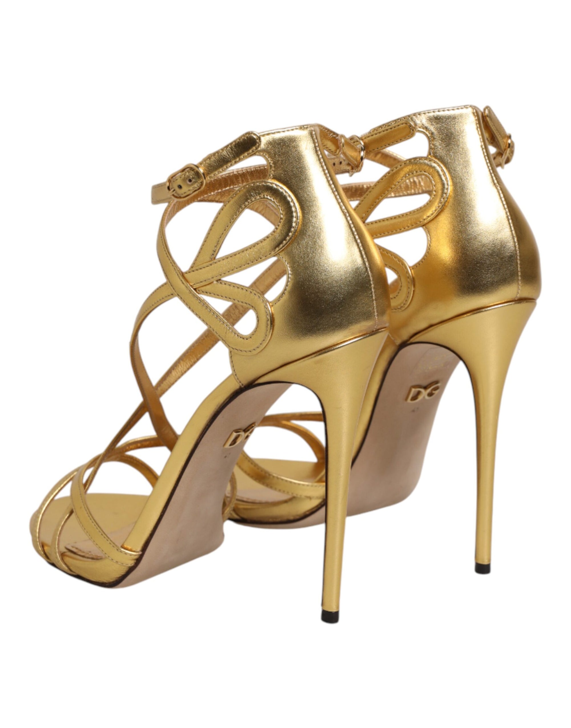 Dolce &amp; Gabbana Gold Leather Keira Heels Sandals Shoes