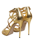 Dolce & Gabbana Gold Leather Keira Heels Sandals Shoes