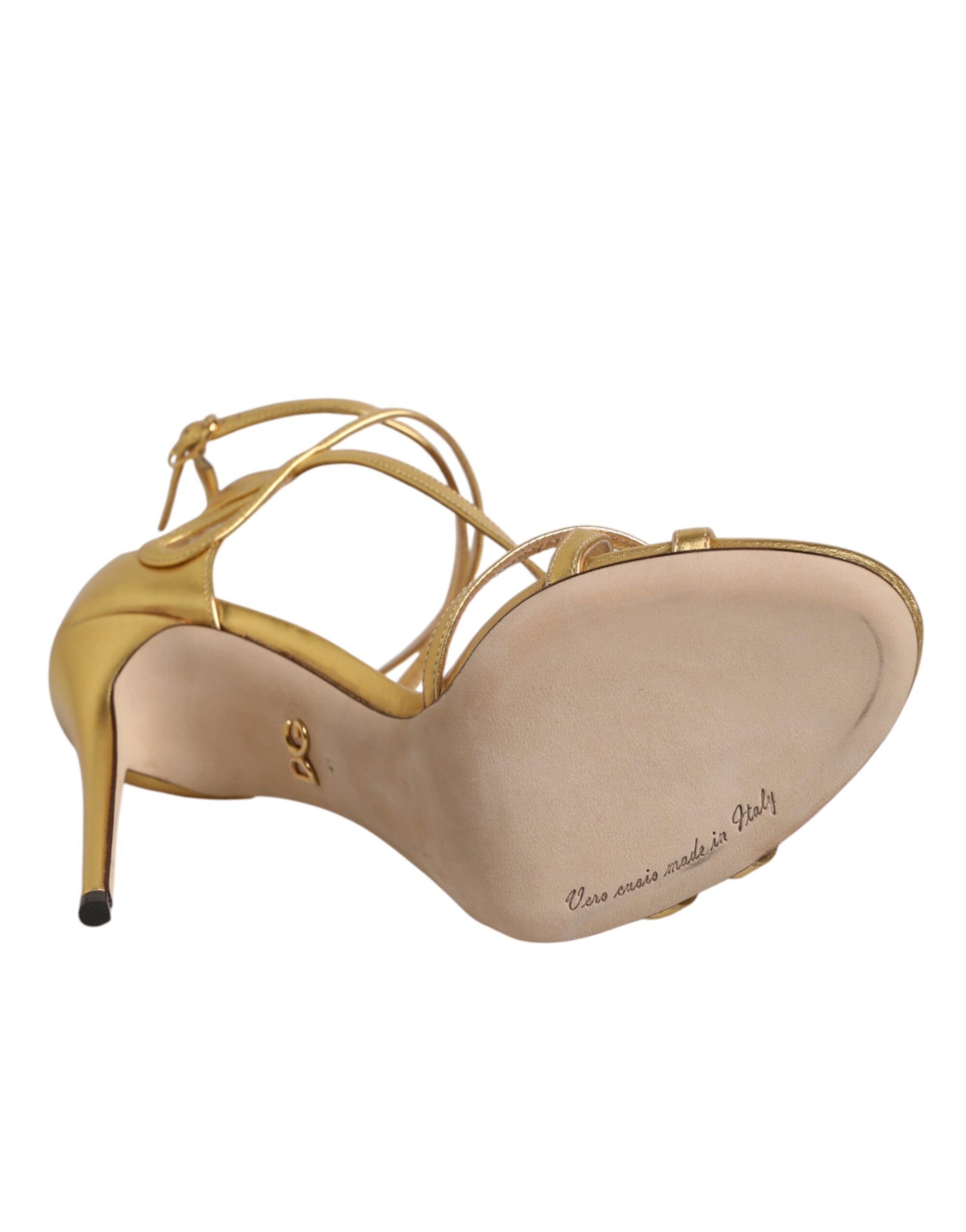 Dolce &amp; Gabbana Gold Leather Keira Heels Sandals Shoes