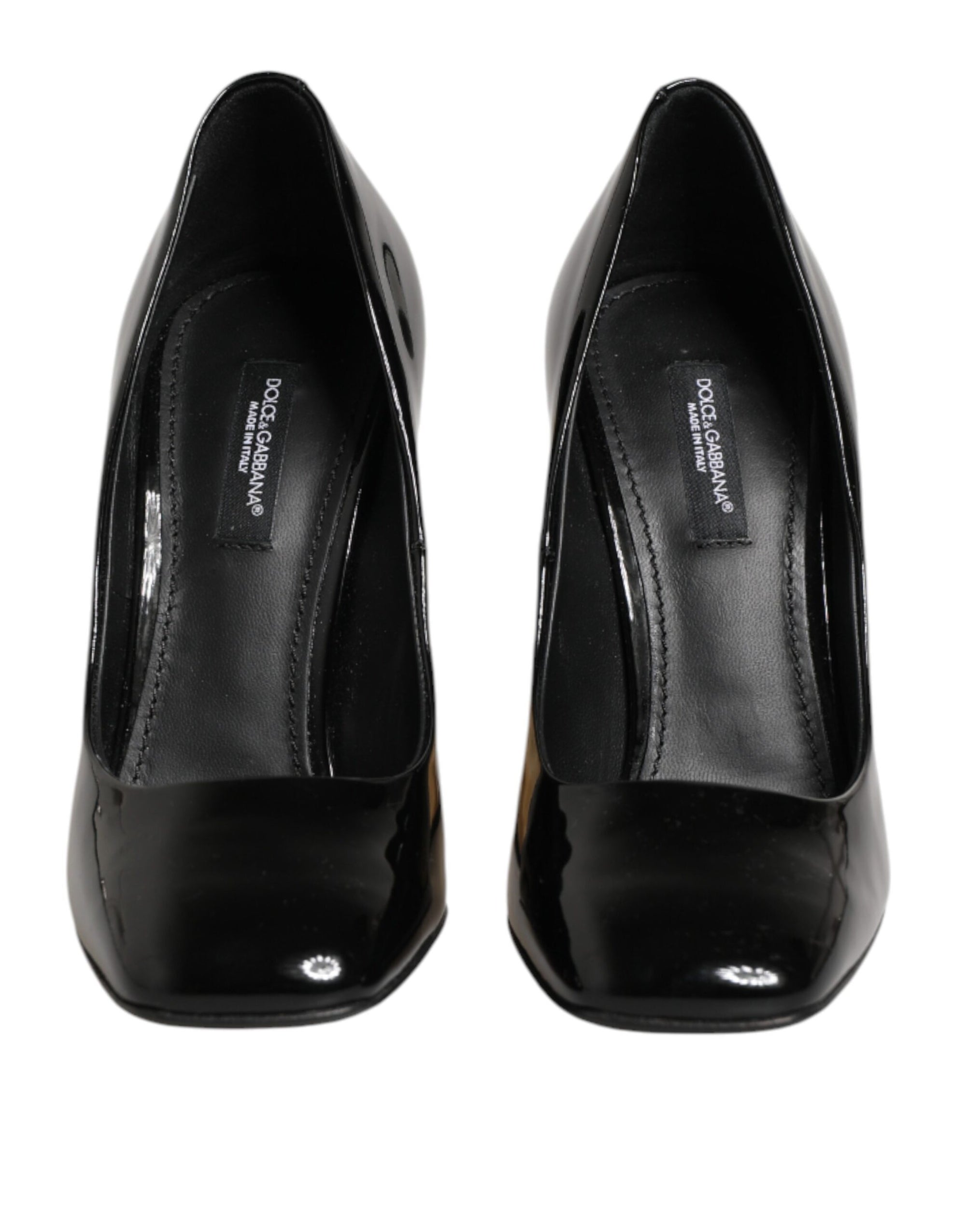 Dolce &amp; Gabbana Black Gold Patent Leather Logo Heels Pumps Shoes