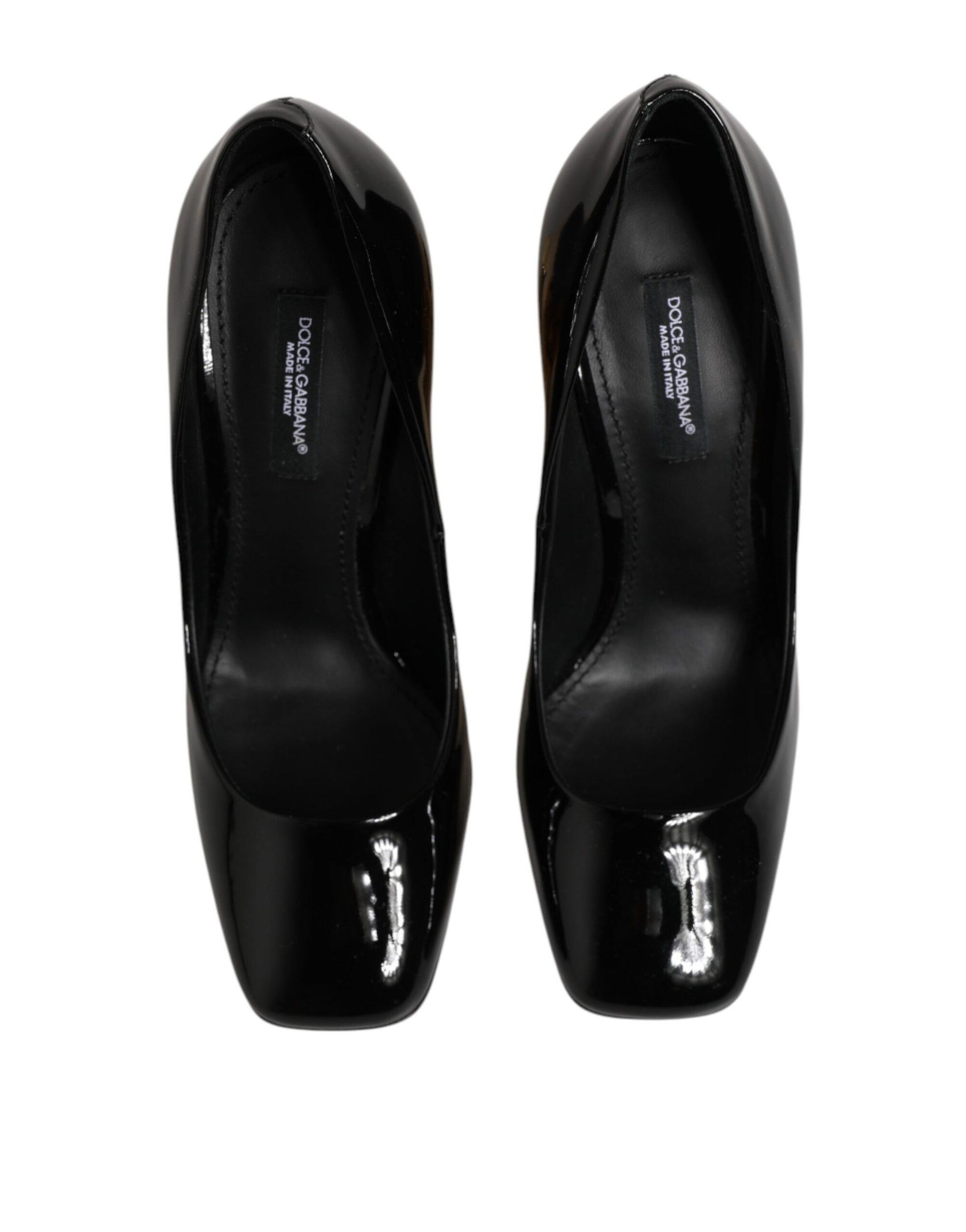 Dolce &amp; Gabbana Black Gold Patent Leather Logo Heels Pumps Shoes