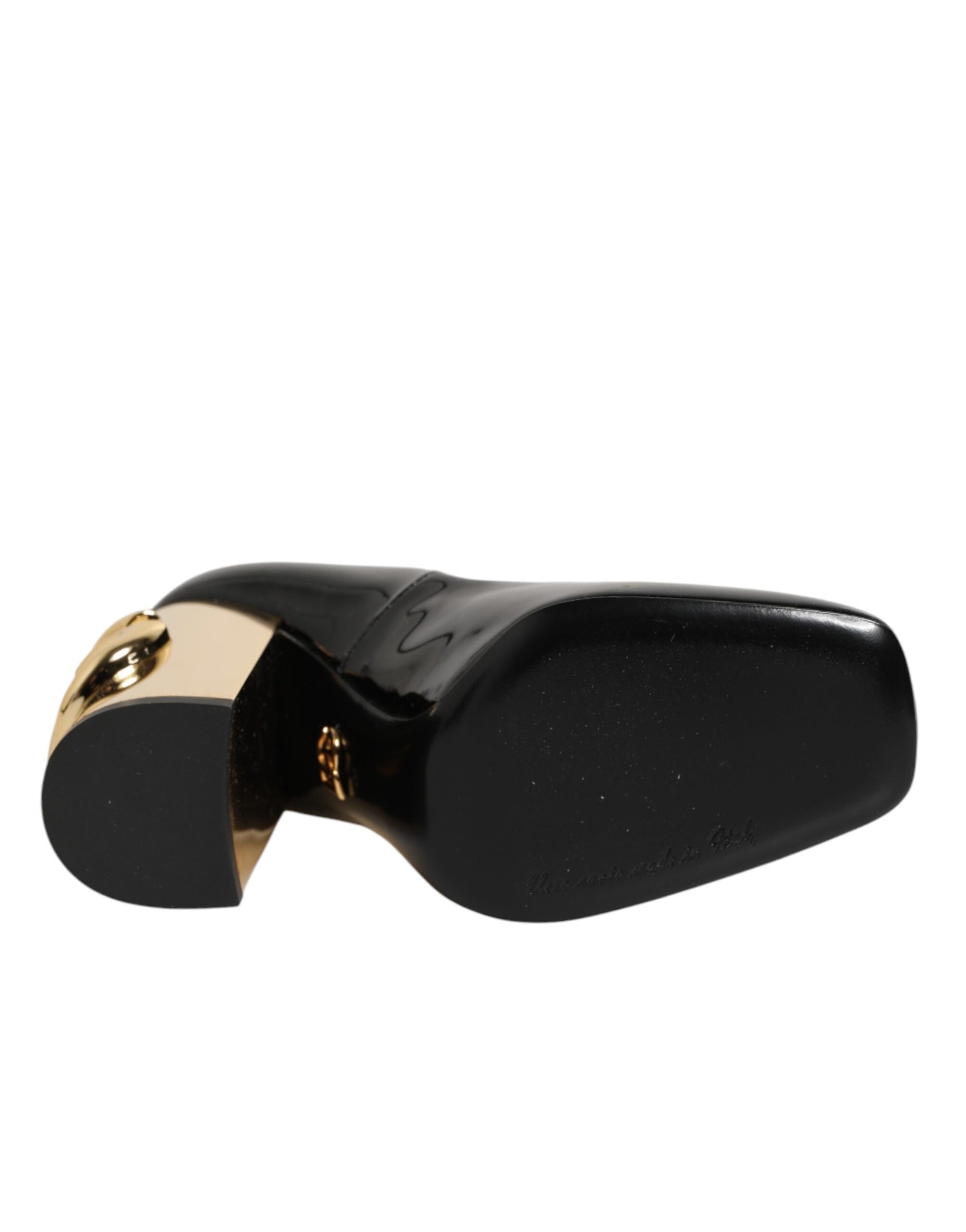 Dolce &amp; Gabbana Black Gold Patent Leather Logo Heels Pumps Shoes