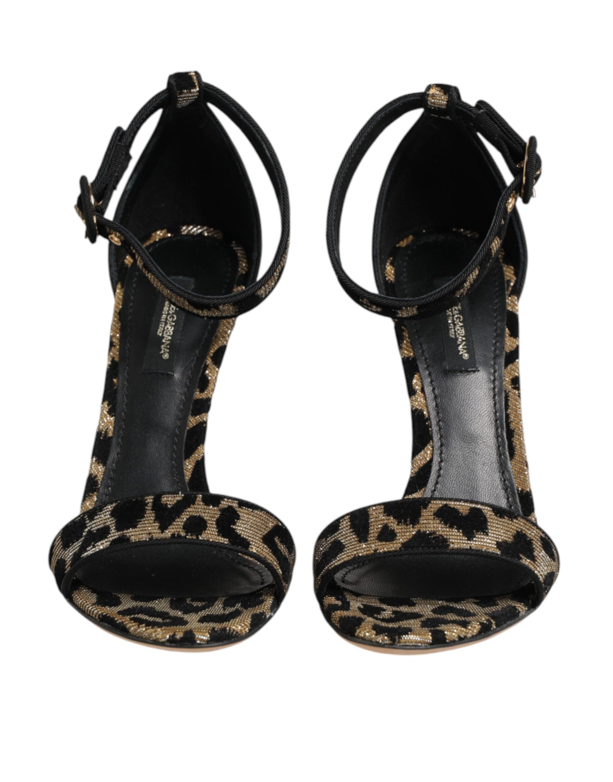 Dolce &amp; Gabbana Gold Leopard Ankle Strap Heels Sandals Shoes