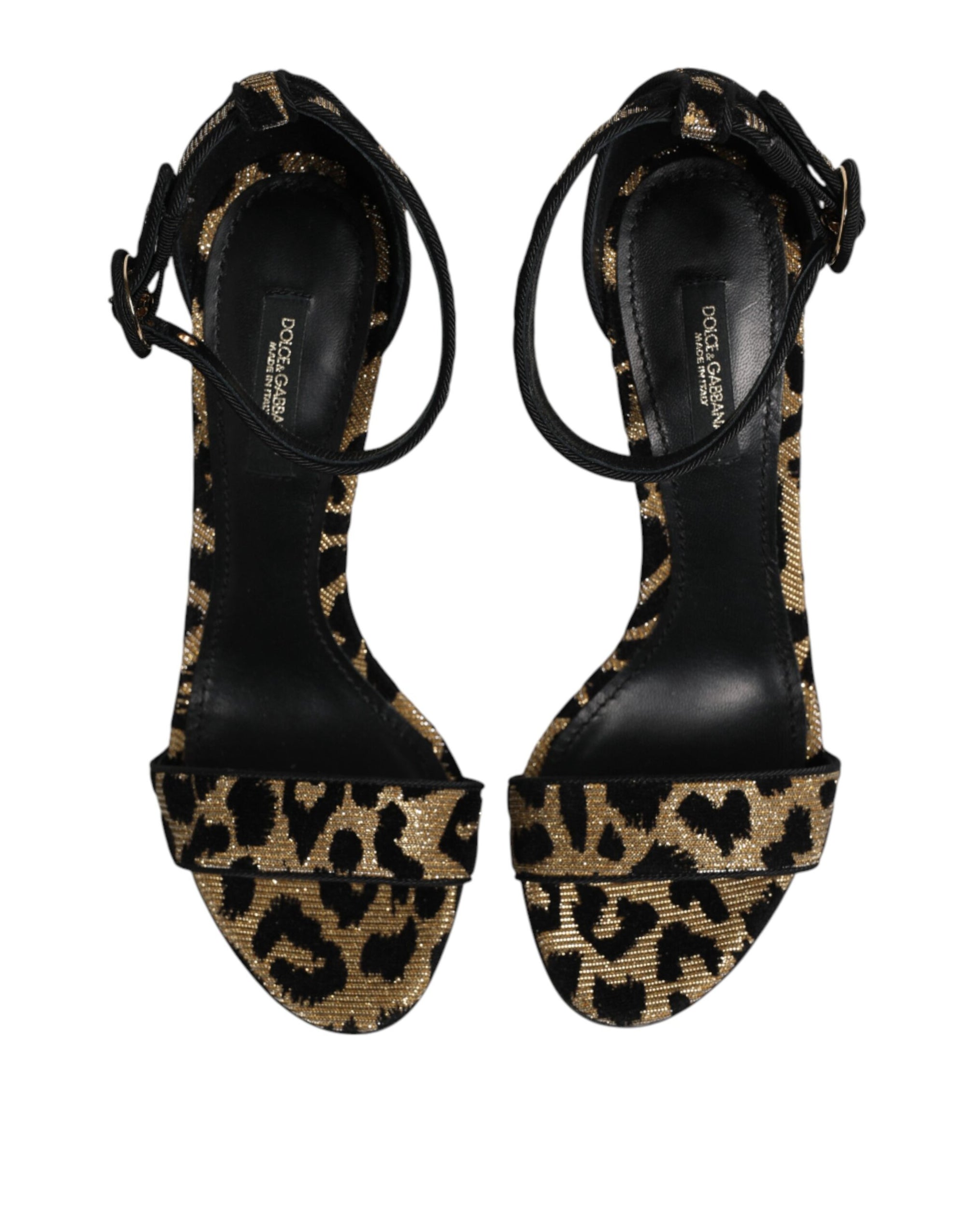Dolce &amp; Gabbana Gold Leopard Ankle Strap Heels Sandals Shoes