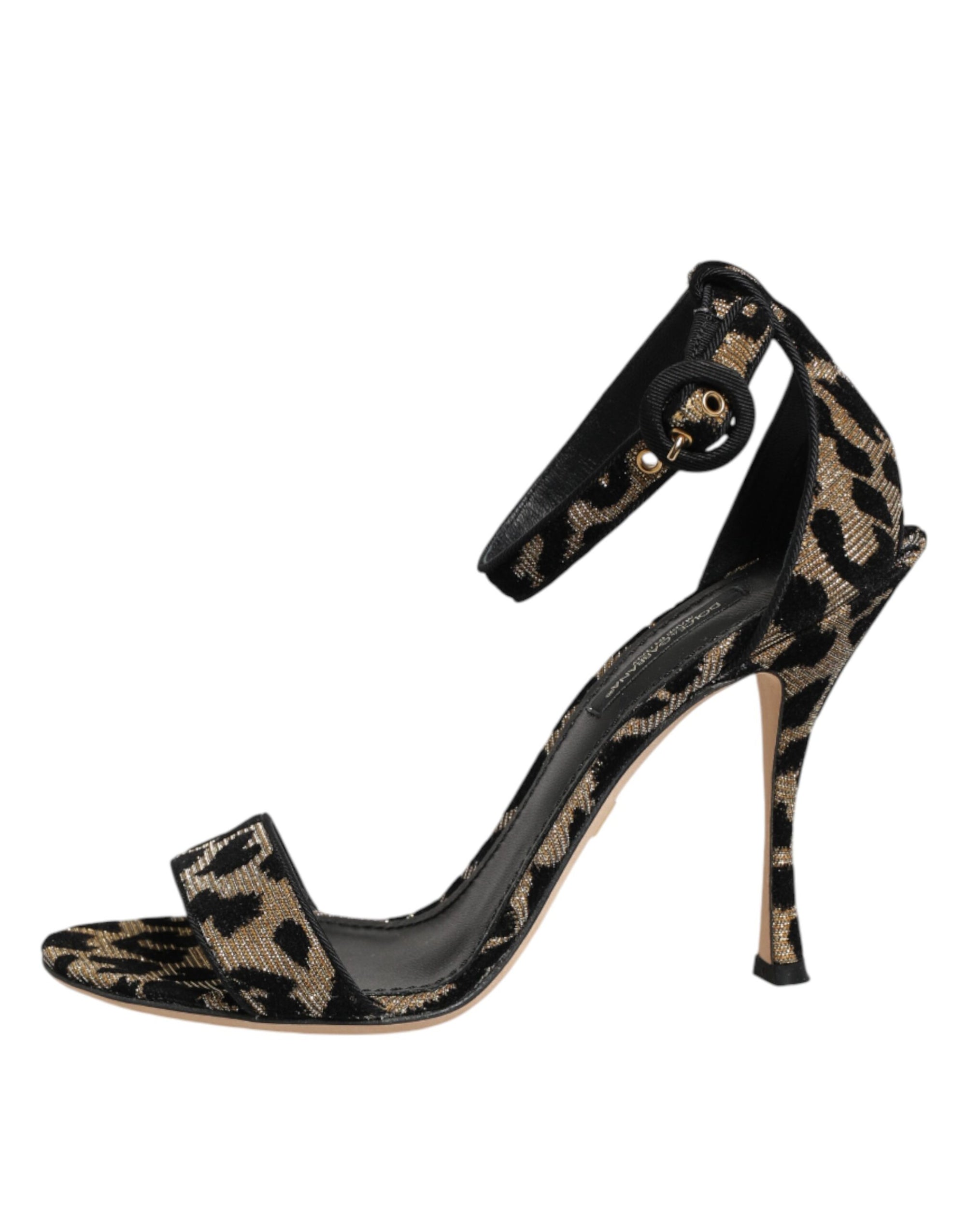 Dolce &amp; Gabbana Gold Leopard Ankle Strap Heels Sandals Shoes