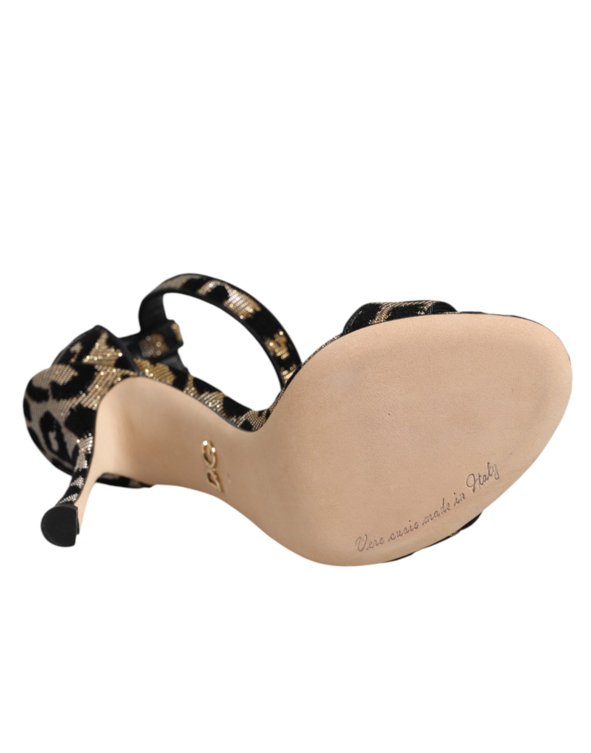 Dolce &amp; Gabbana Gold Leopard Ankle Strap Heels Sandals Shoes