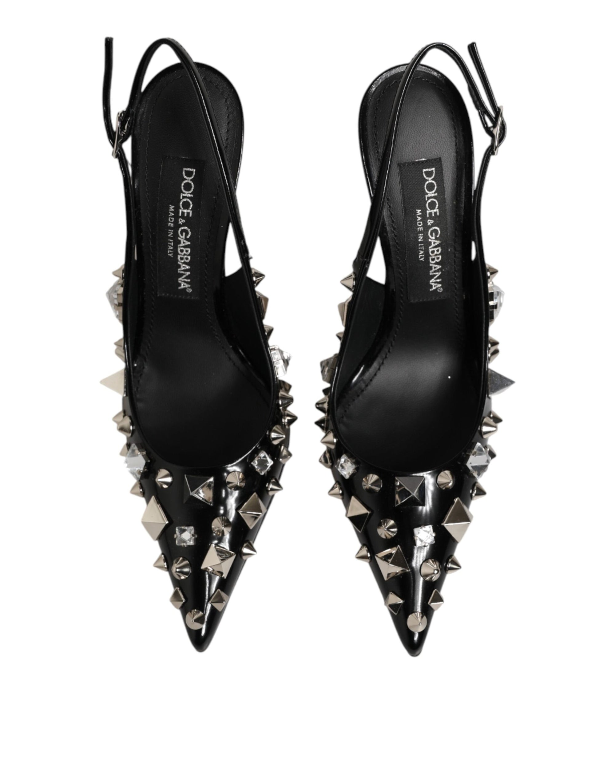 Dolce &amp; Gabbana Black Studded Leather Heels Slingbacks Shoes