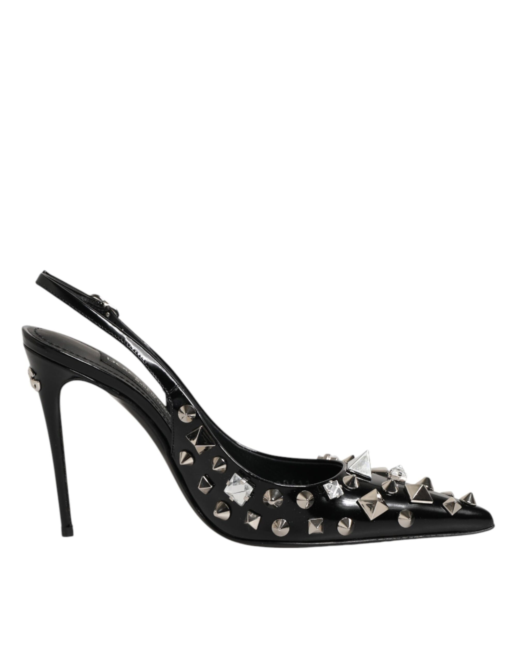 Dolce &amp; Gabbana Black Studded Leather Heels Slingbacks Shoes