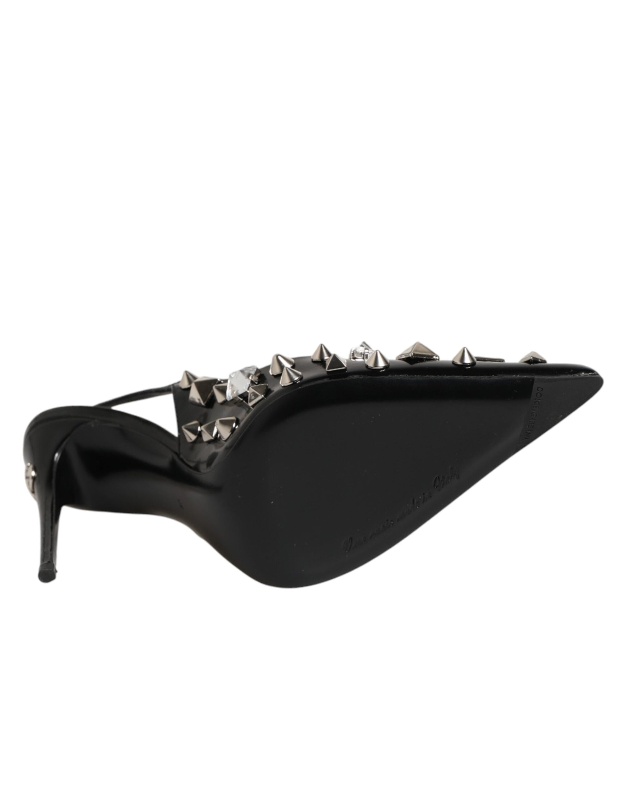 Dolce &amp; Gabbana Black Studded Leather Heels Slingbacks Shoes