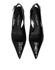 Dolce & Gabbana Black Zipper Leather Heels Slingbacks Shoes