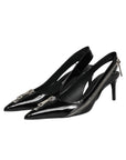 Dolce & Gabbana Black Zipper Leather Heels Slingbacks Shoes