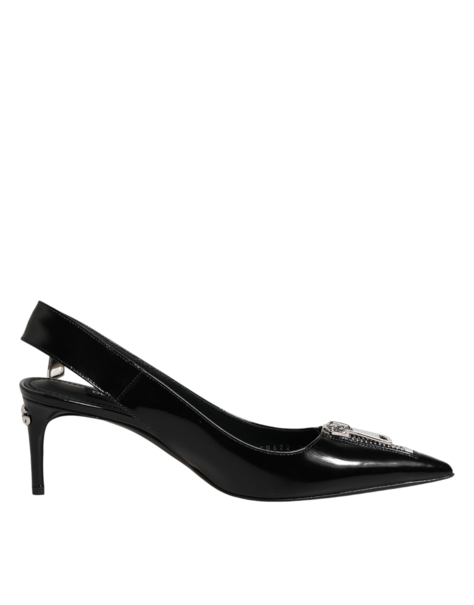 Dolce &amp; Gabbana Black Zipper Leather Heels Slingbacks Shoes