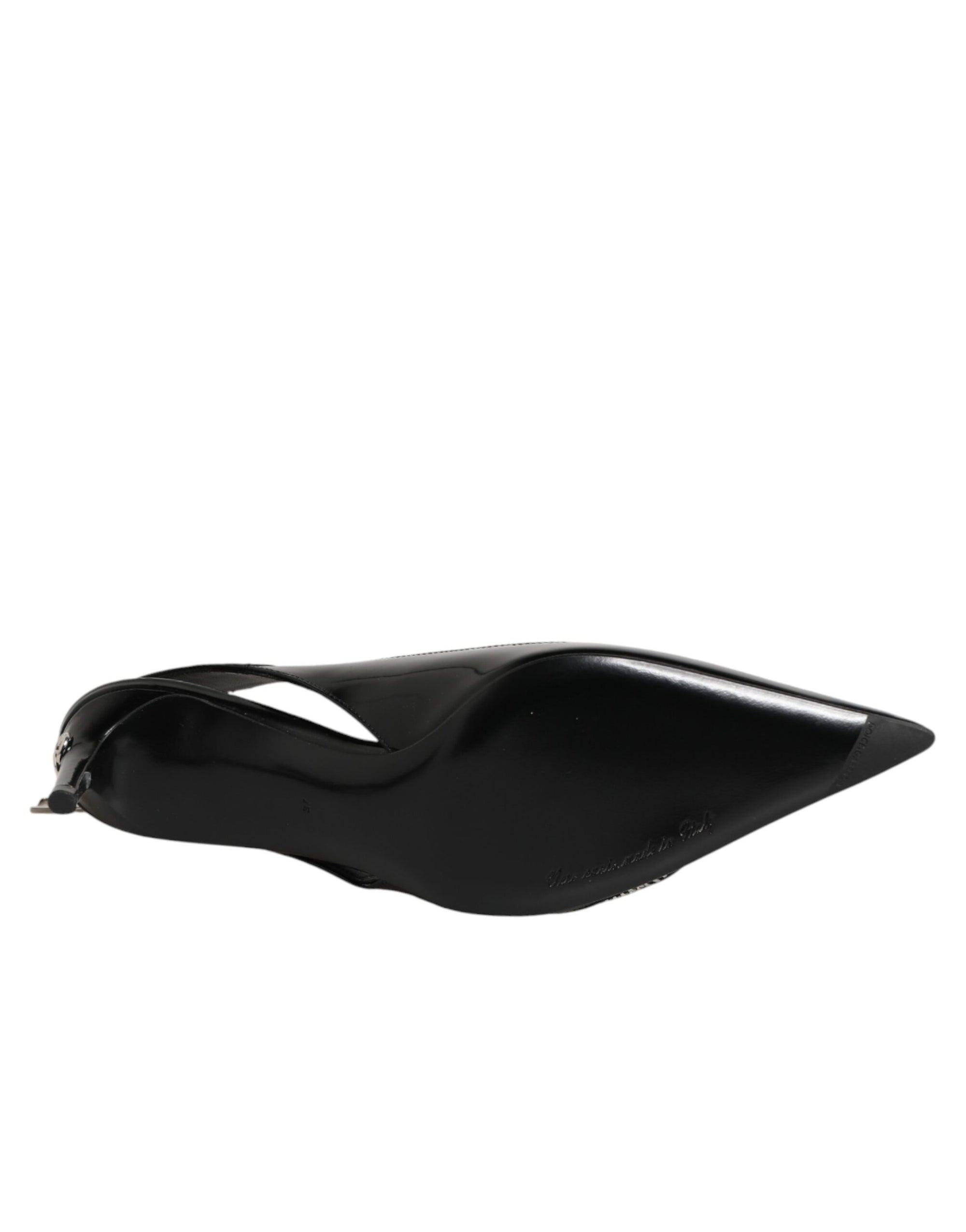 Dolce &amp; Gabbana Black Zipper Leather Heels Slingbacks Shoes