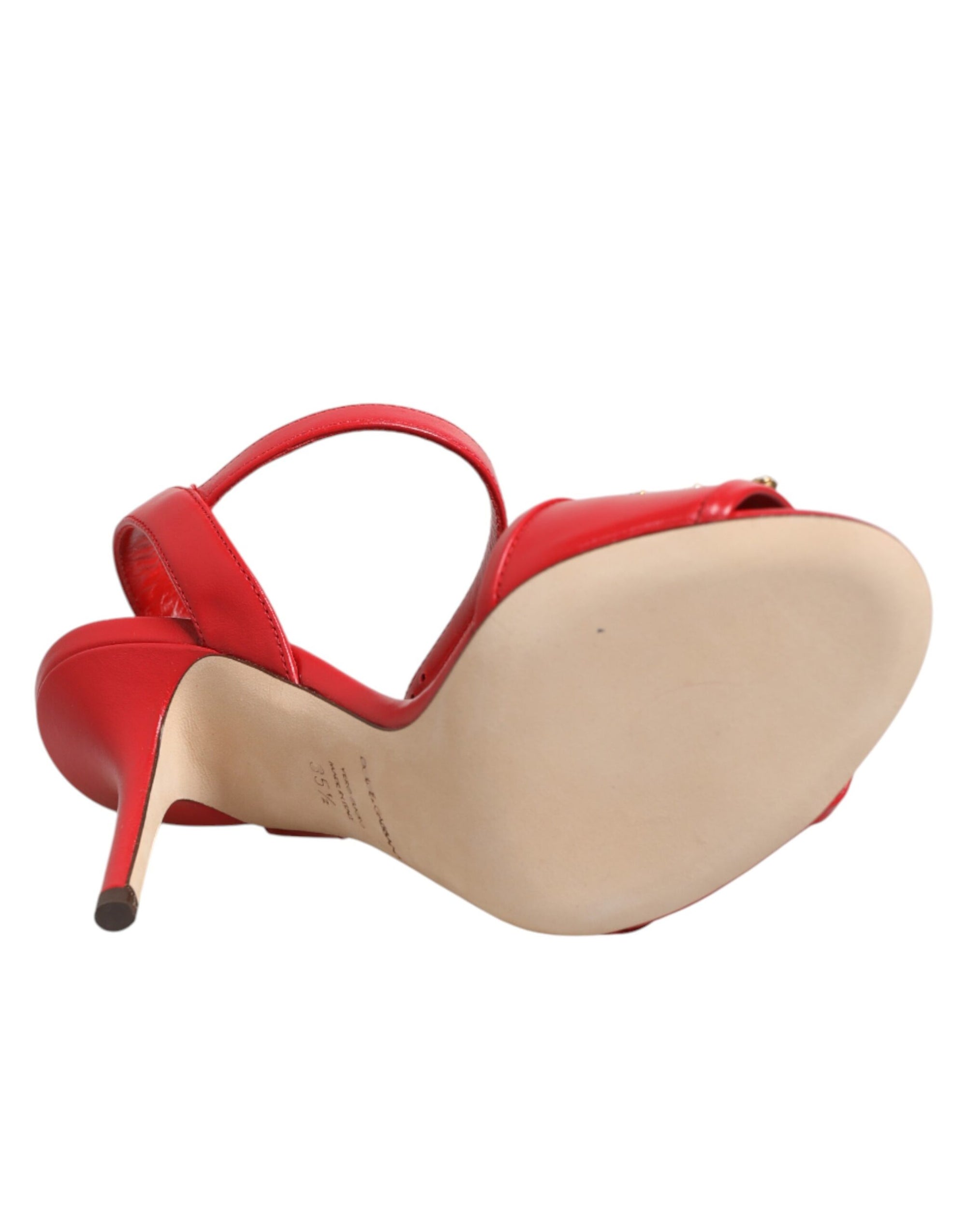 Dolce &amp; Gabbana Red Leather DG AMORE Heels Sandals Shoes