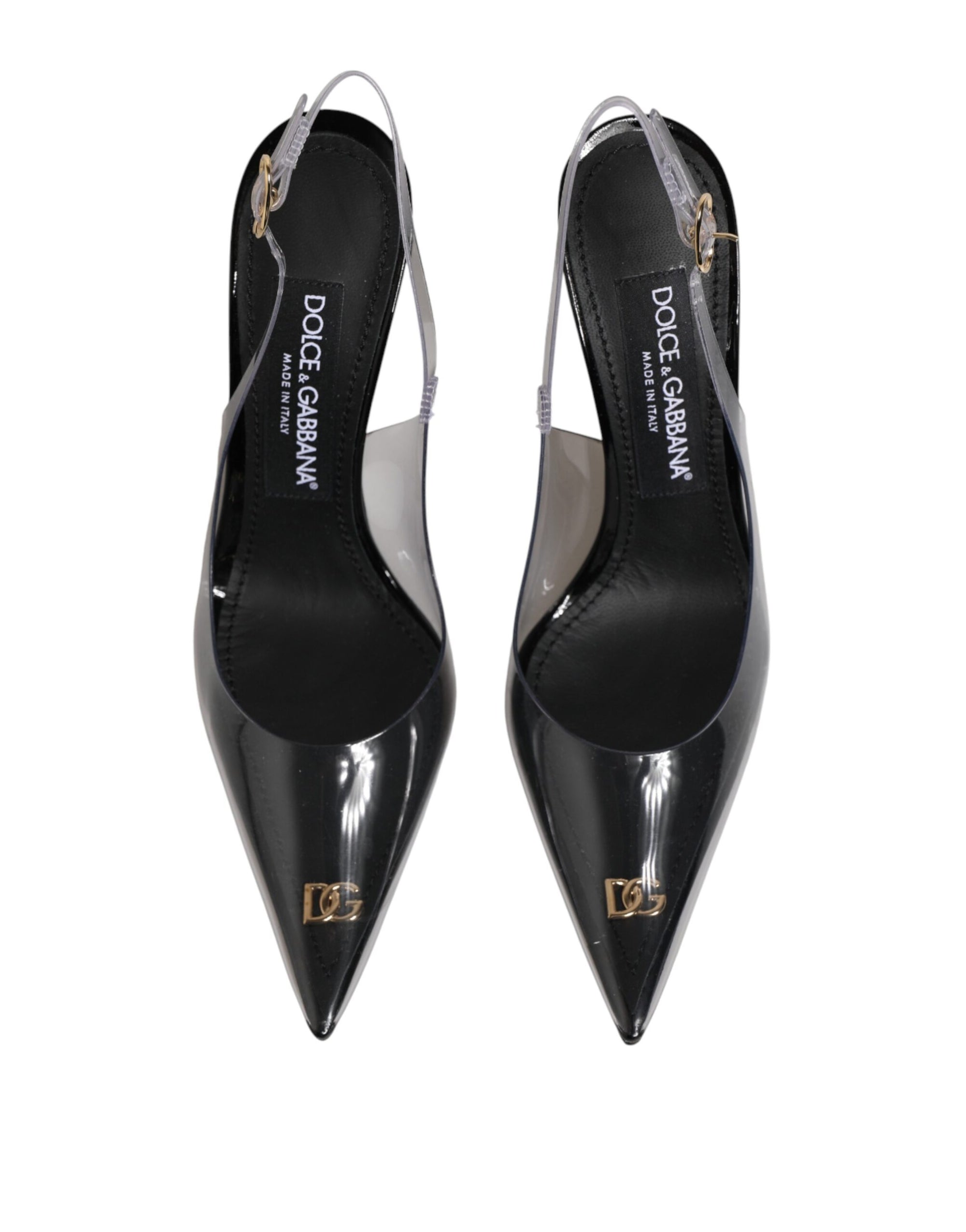 Dolce &amp; Gabbana Black Leather Clear PVC Slingback Pumps Shoes