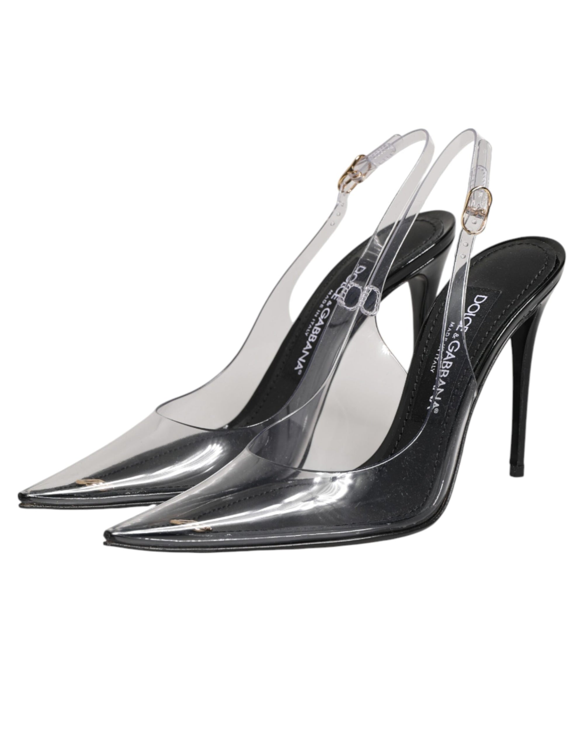 Dolce &amp; Gabbana Black Leather Clear PVC Slingback Pumps Shoes