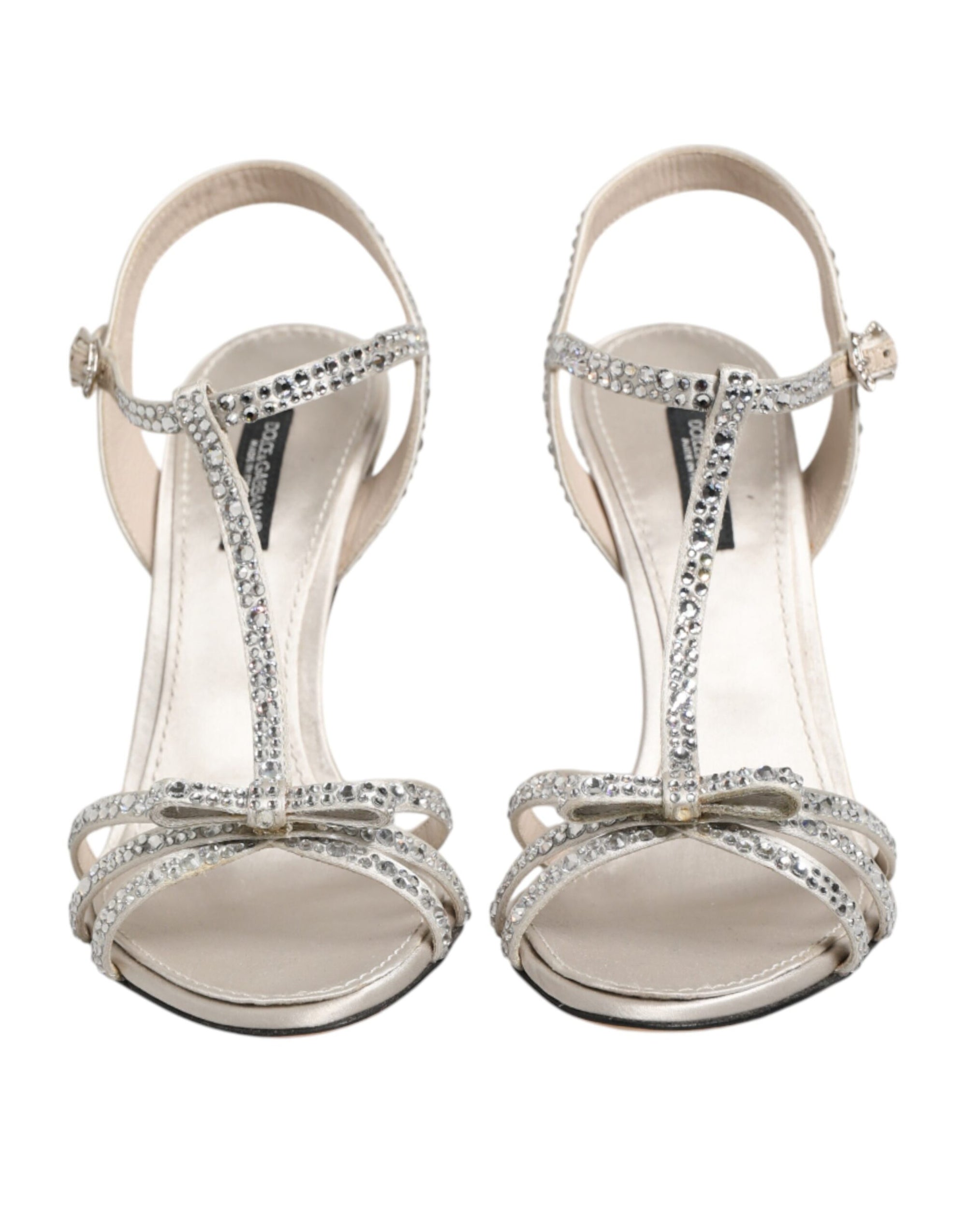 Dolce &amp; Gabbana Silver Strass Ankle Strap Heels Sandals Shoes