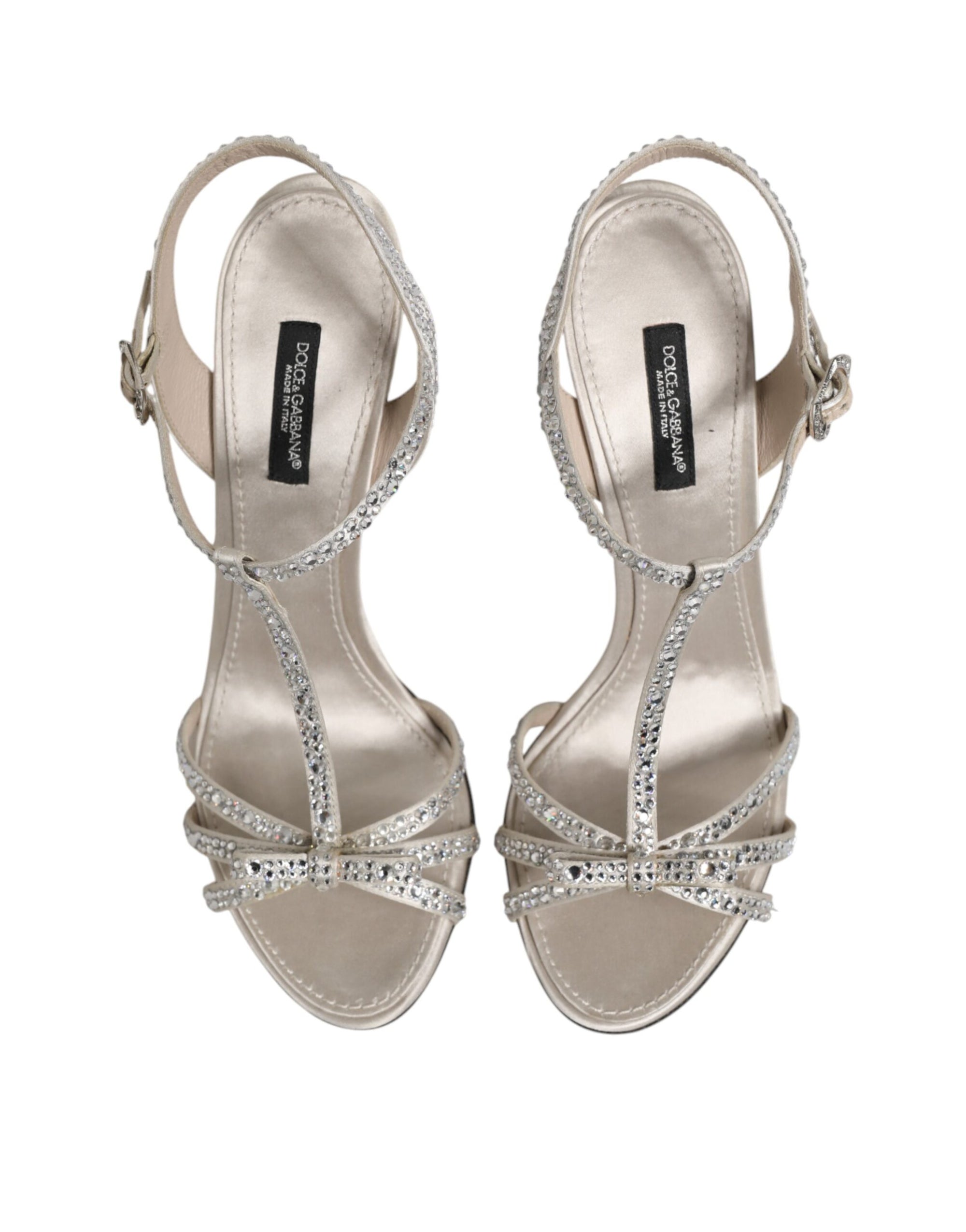 Dolce &amp; Gabbana Silver Strass Ankle Strap Heels Sandals Shoes