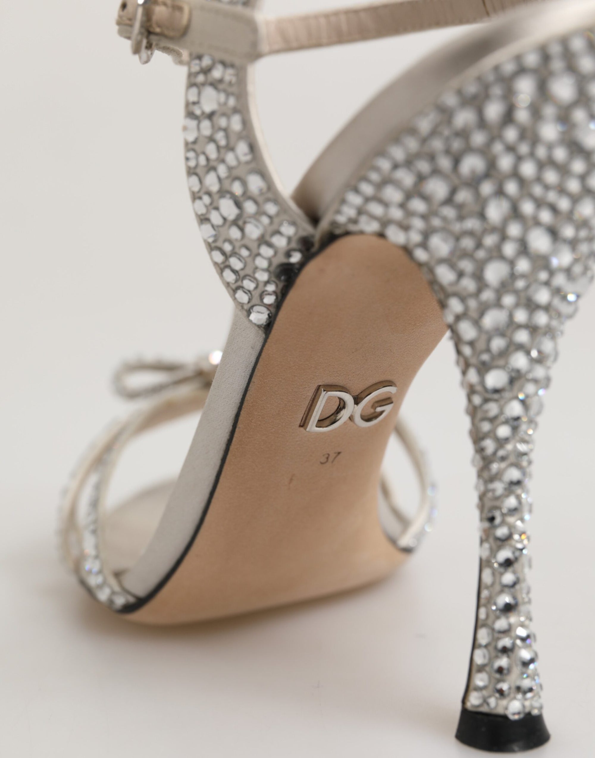 Dolce &amp; Gabbana Silver Strass Ankle Strap Heels Sandals Shoes