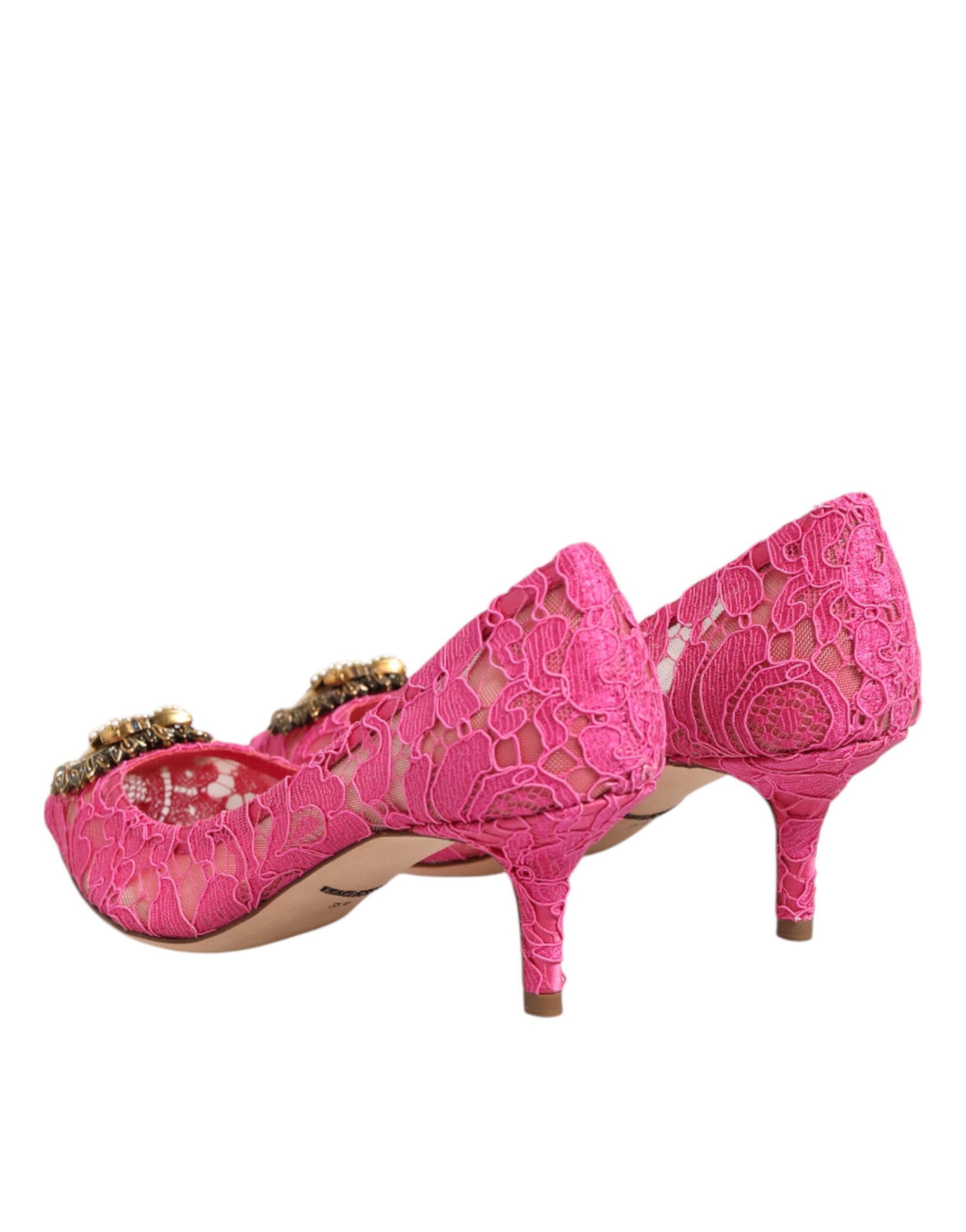 Dolce &amp; Gabbana Pink Taormina Lace DEVOTION Pumps Shoes