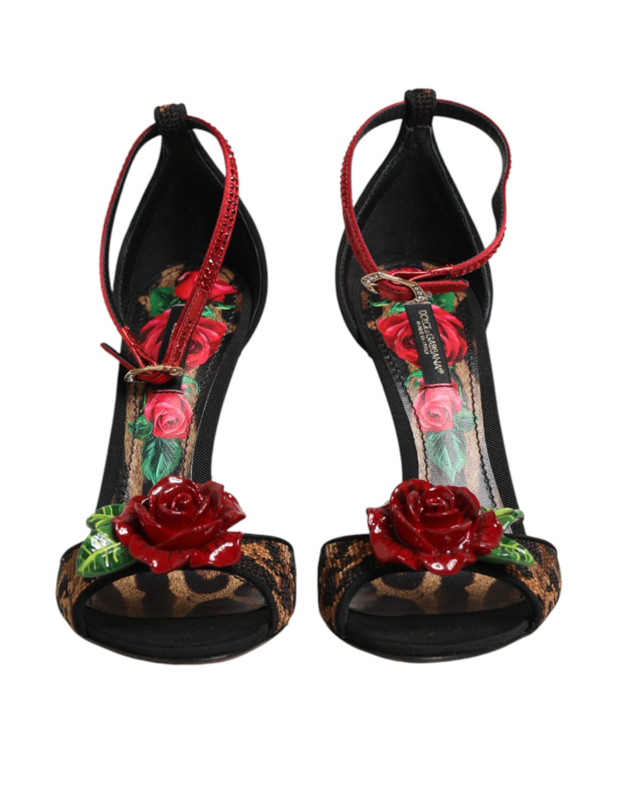 Dolce &amp; Gabbana Brown Leopard Crystal Roses Sandals Shoes