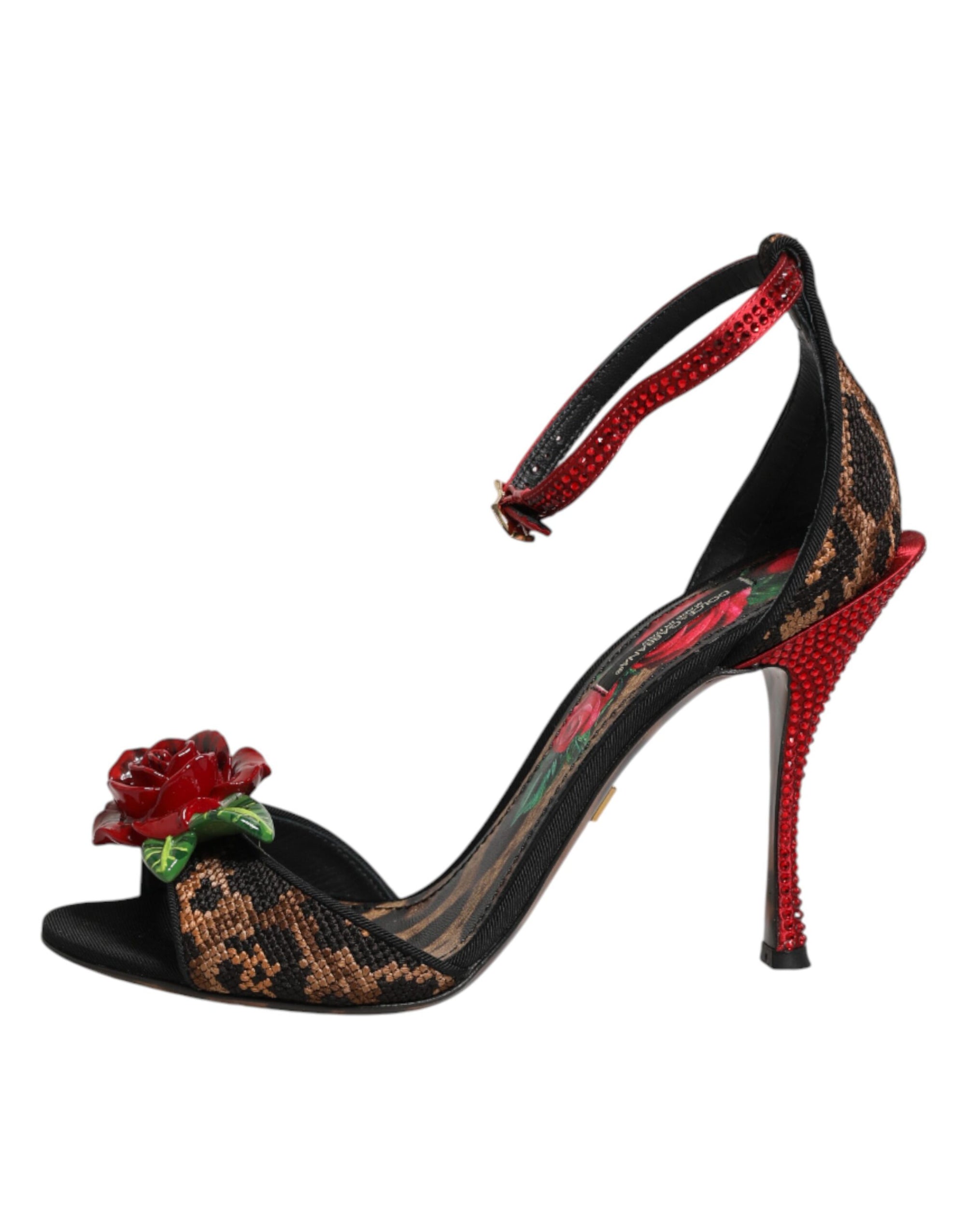 Dolce &amp; Gabbana Brown Leopard Crystal Roses Sandals Shoes