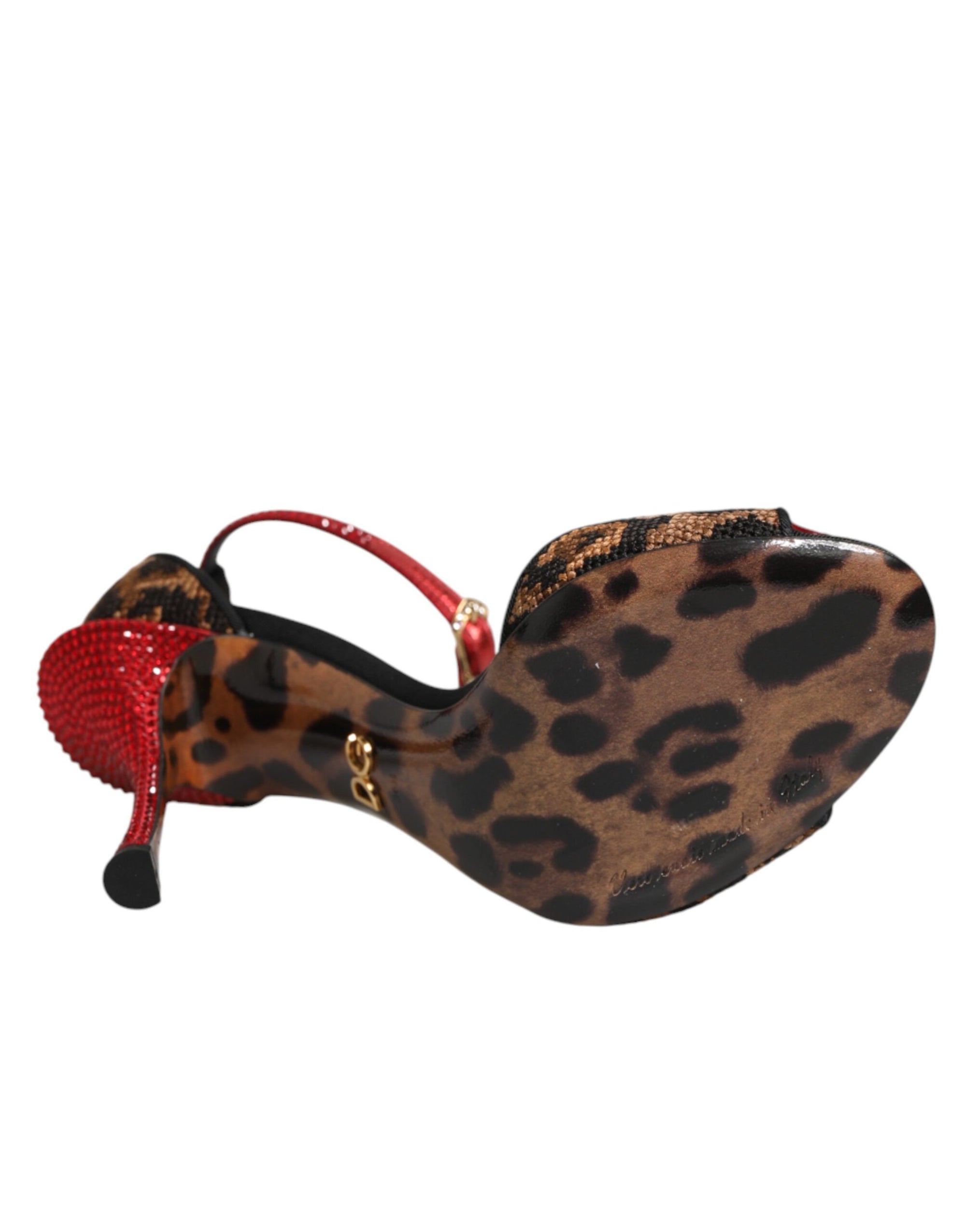 Dolce &amp; Gabbana Brown Leopard Crystal Roses Sandals Shoes