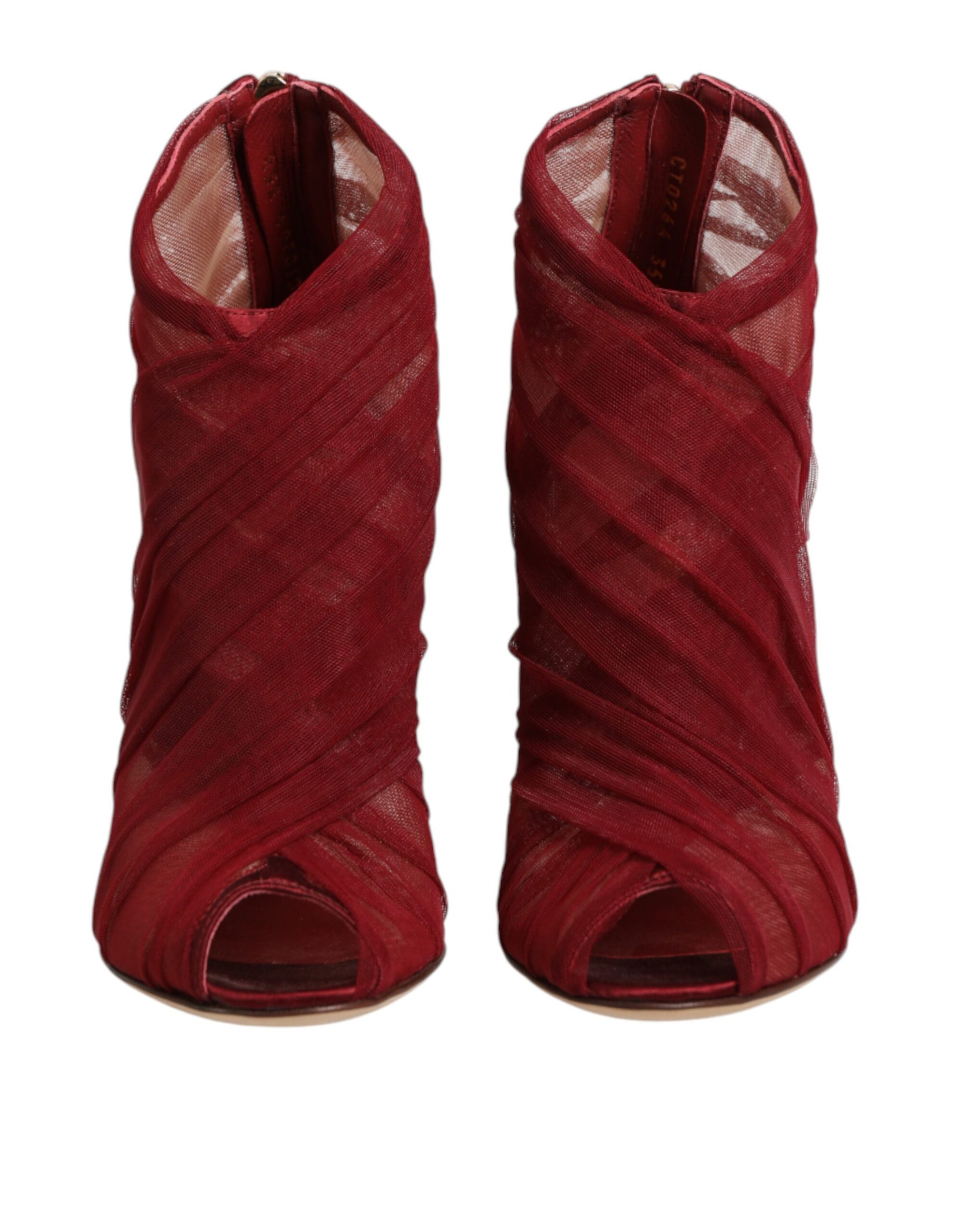 Dolce &amp; Gabbana Red Tulle Ankle Boots Stiletto Heels Shoes