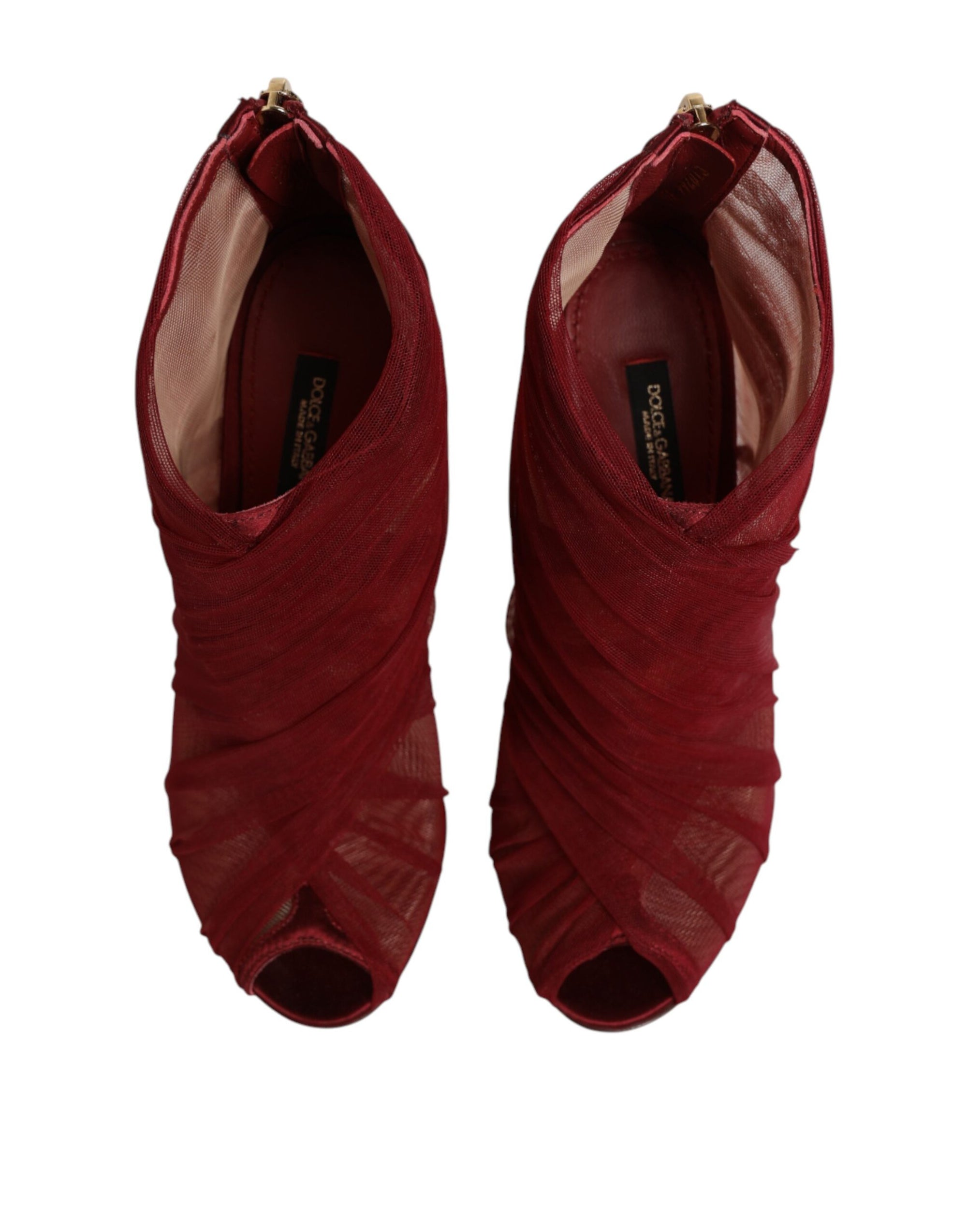 Dolce &amp; Gabbana Red Tulle Ankle Boots Stiletto Heels Shoes